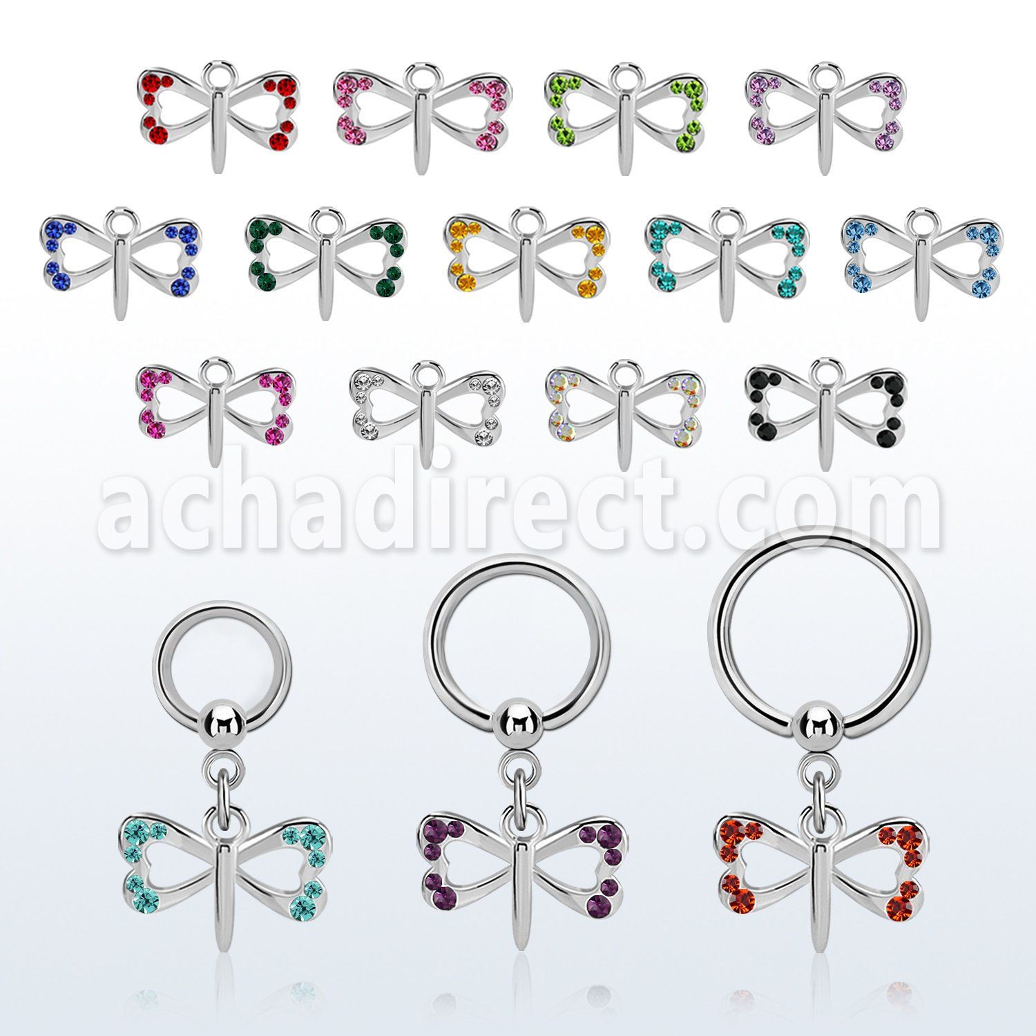 bcrg761 aro bola presion acero colgante mariposa pequena colgante laton chapado plata