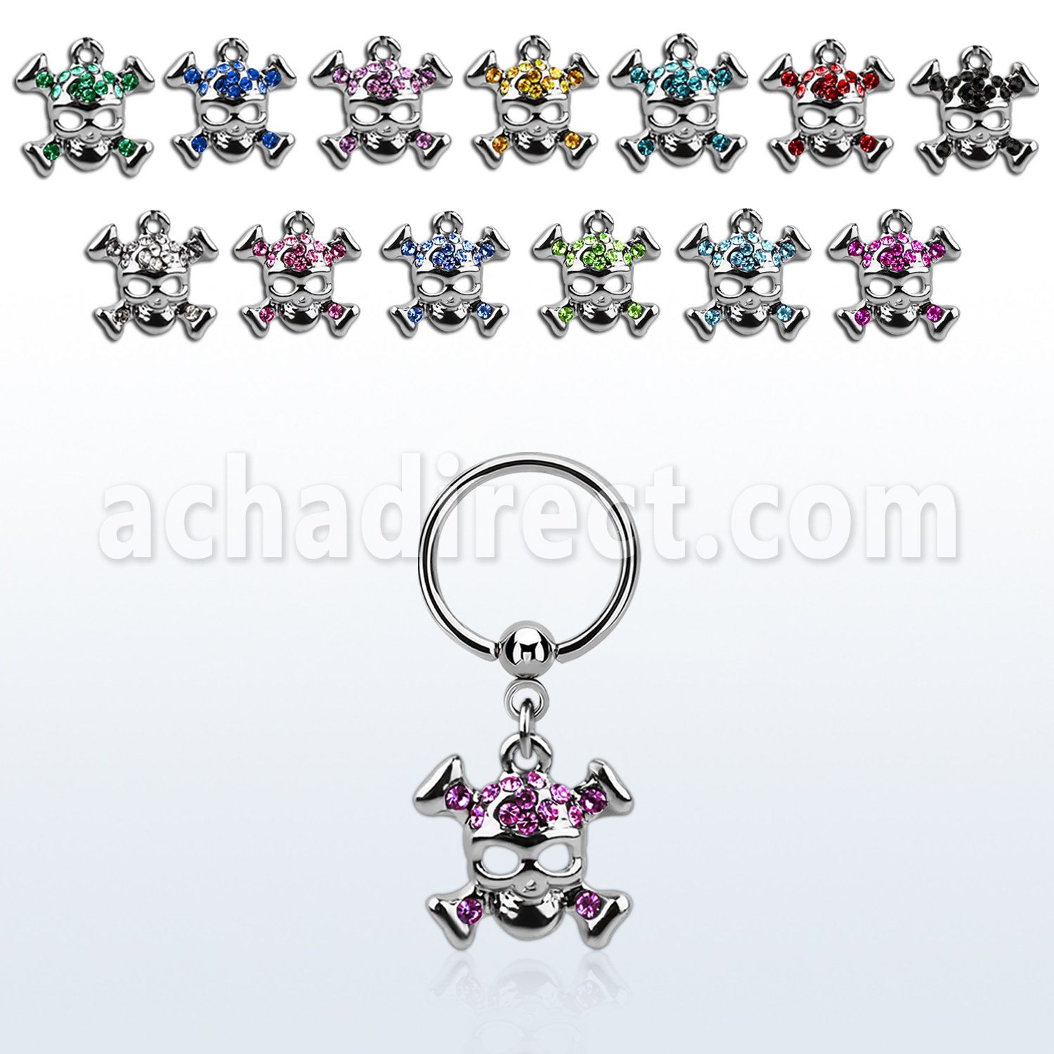 bcrssk4 aro bola presion acero 316l calavera cristal huesos cruzados distribuidor