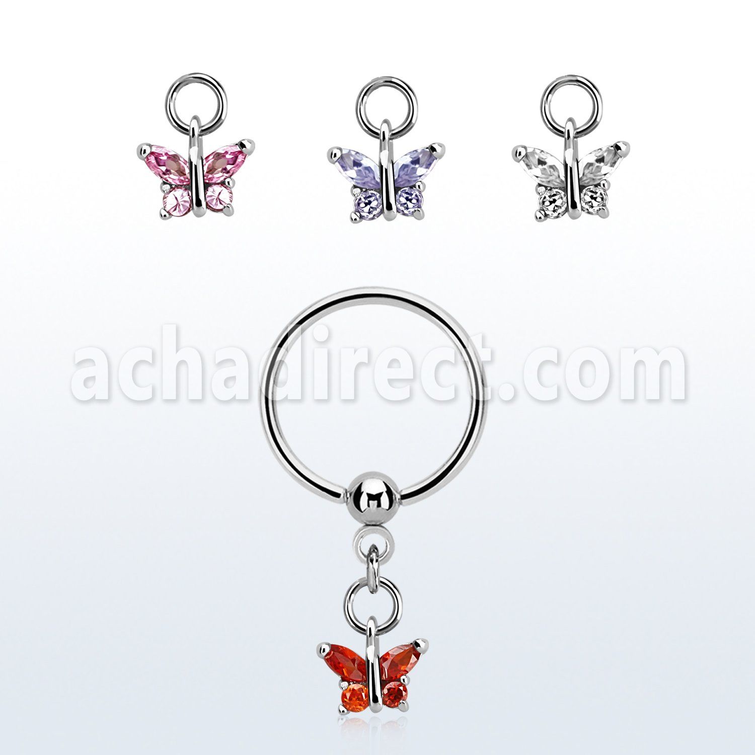 bcrsz589 aro bola presion acero 316l colgante mariposa zirconia distribuidor