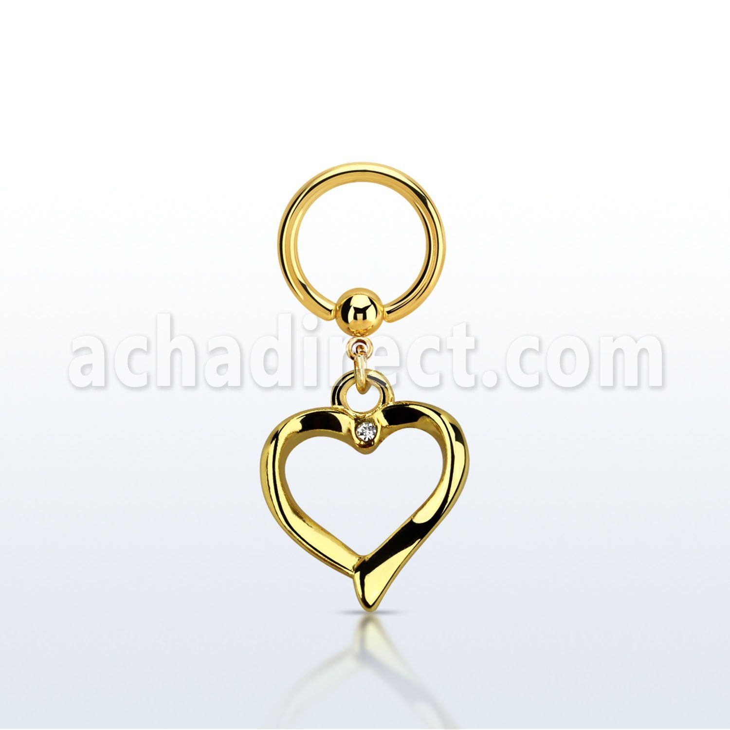 bcrtg666 aro bola presion acero 316l pvd dorado corazon colgado cristal claro mayorista