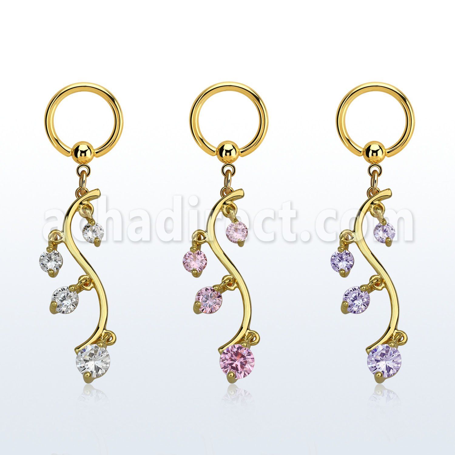 bcrtgz1 aro bola presion acero 316l pvd dorado racimo uvas colgado tres zirconia distribuidor