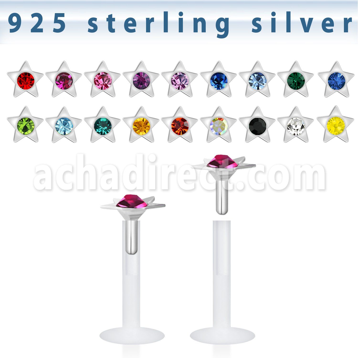 bilbs labret bio flexible transparente plata esterlina estrella cristal centro distribuidor