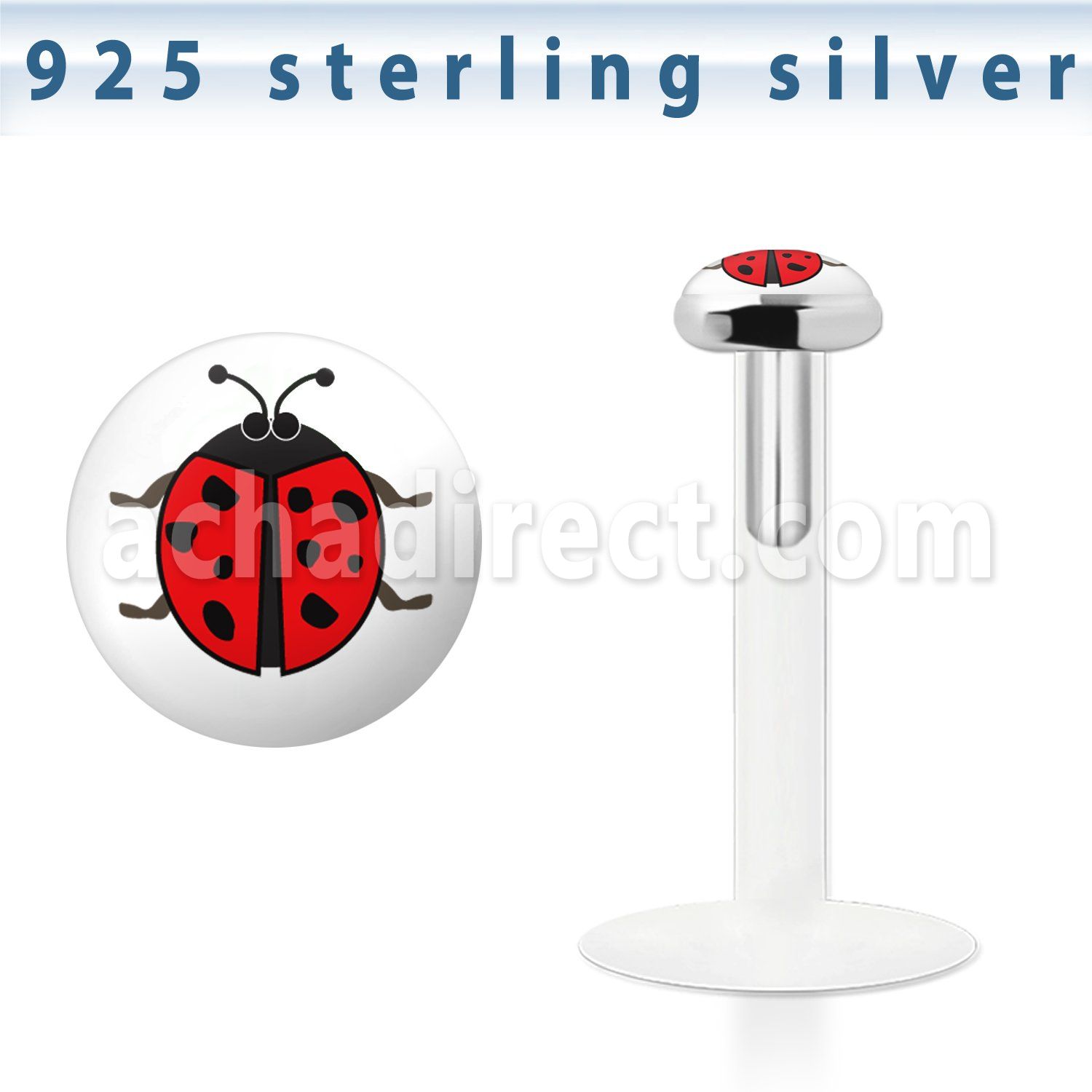 bilg20 labret bio flexible transparente plata esterlina presion 3mm logo mariquita al por mayor