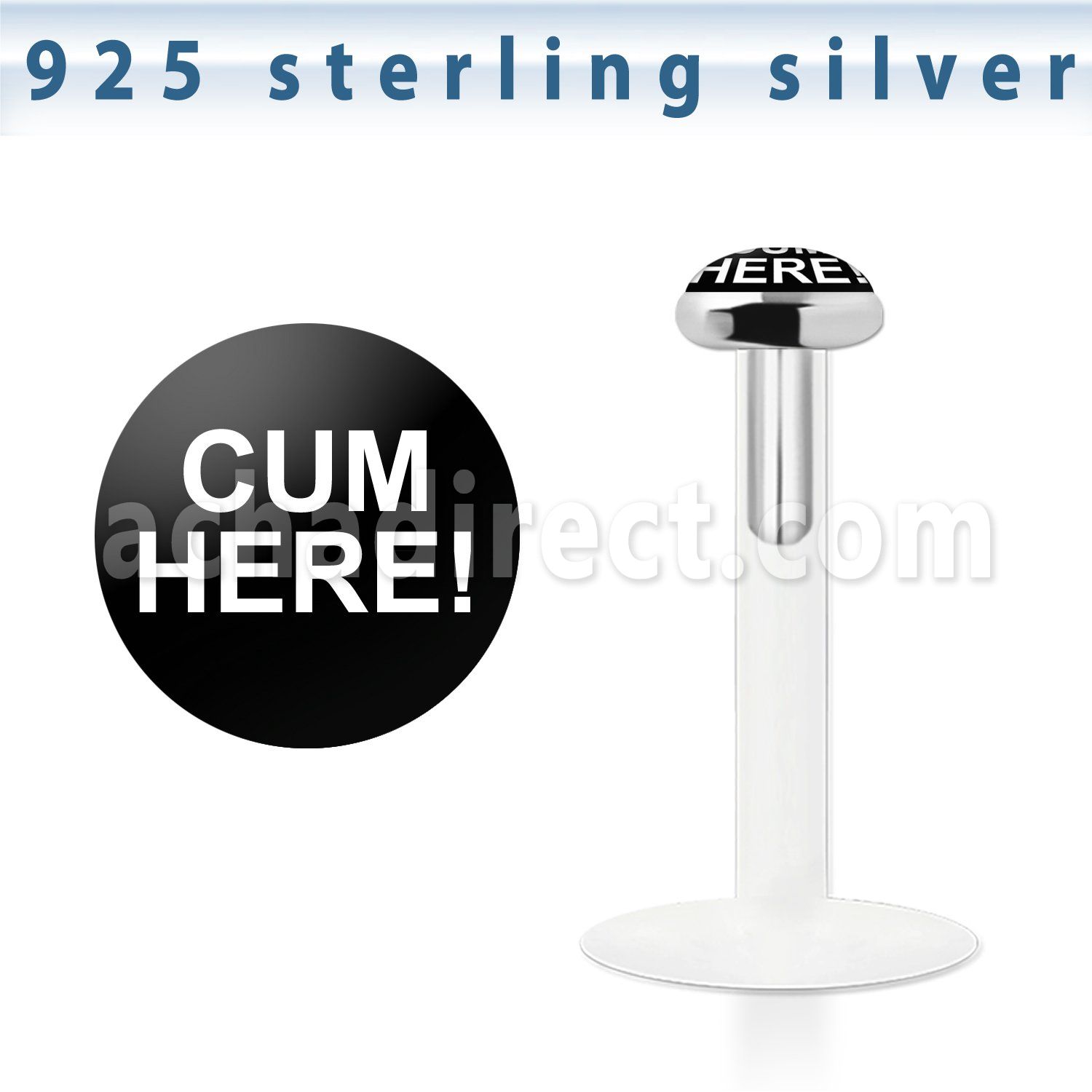 bilg25 labret bio flexible transparente plata esterlina presion 3mm logo las letras cum here! blancas fondo negro distribuidor mayorista