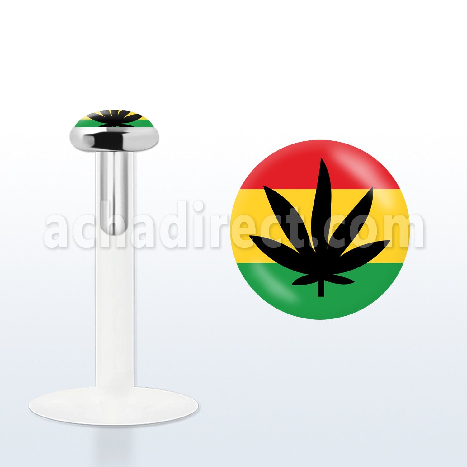 bilg3 labret bio flexible transparente plata esterlina presion 3mm hoja marihuana negra fondo rayas rasta venta