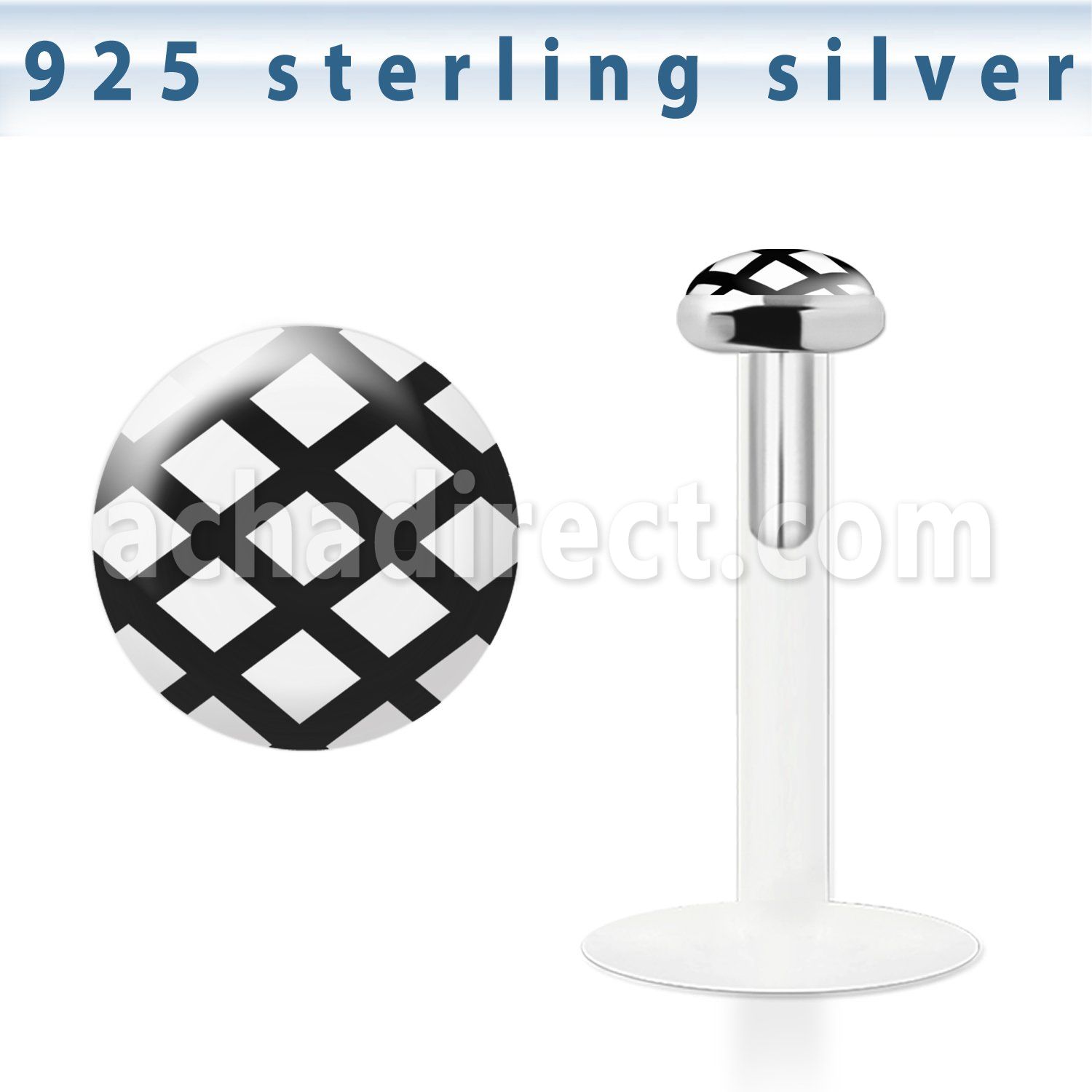 bilg42 labret bio flexible transparente plata esterlina presion 3mm logo malla negra distribuidor mayorista