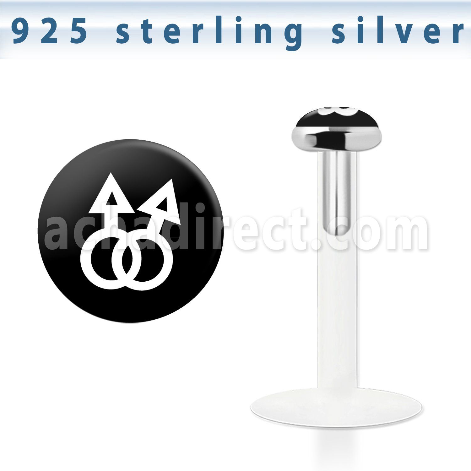 bilg43 labret bio flexible transparente plata esterlina presion 3mm logo orgullo gay masculino doble blanco fondo negro venta