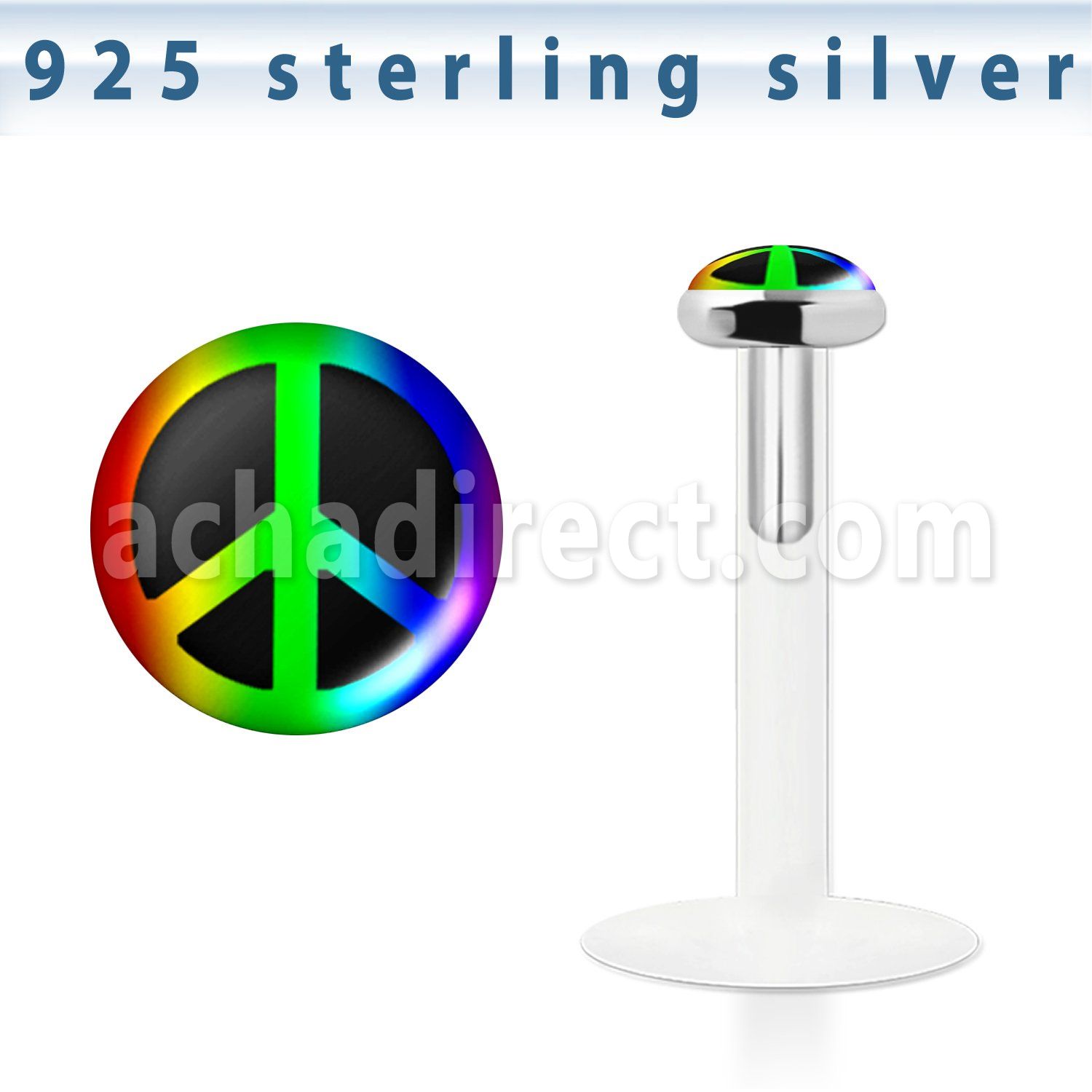 bilg9 labret bio flexible transparente plata esterlina presion 3mm logo paz bandera gay mayorista