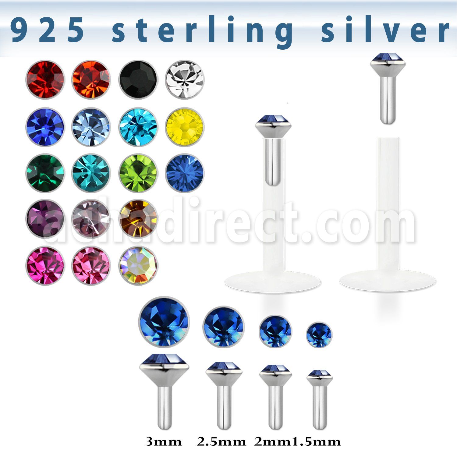 bilr labret bio flexible transparente presion plateada cristal 1 5mm 3mm mayorista