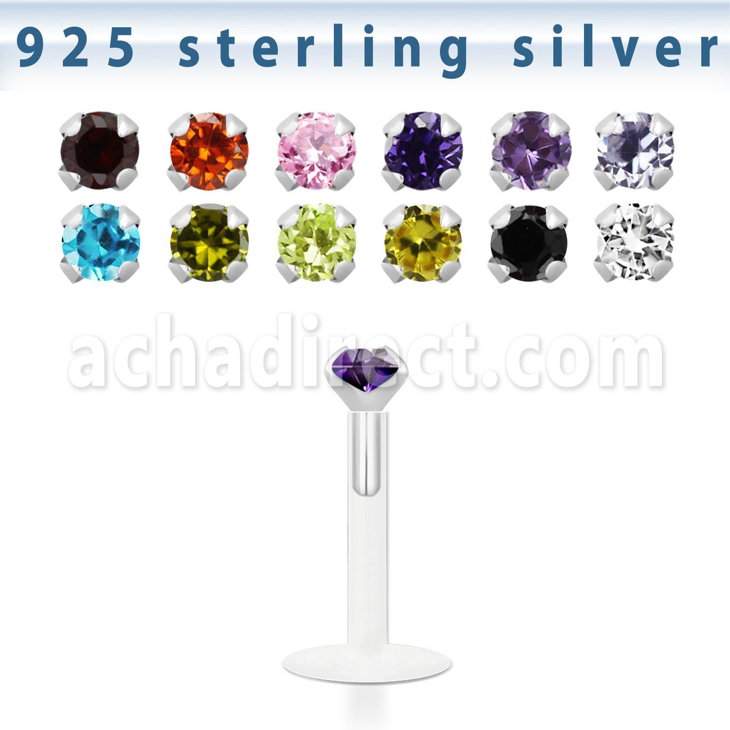 bilz25m labret bio flexible transparente plata esterlina zirconita redonda 2 5mm distribuidor