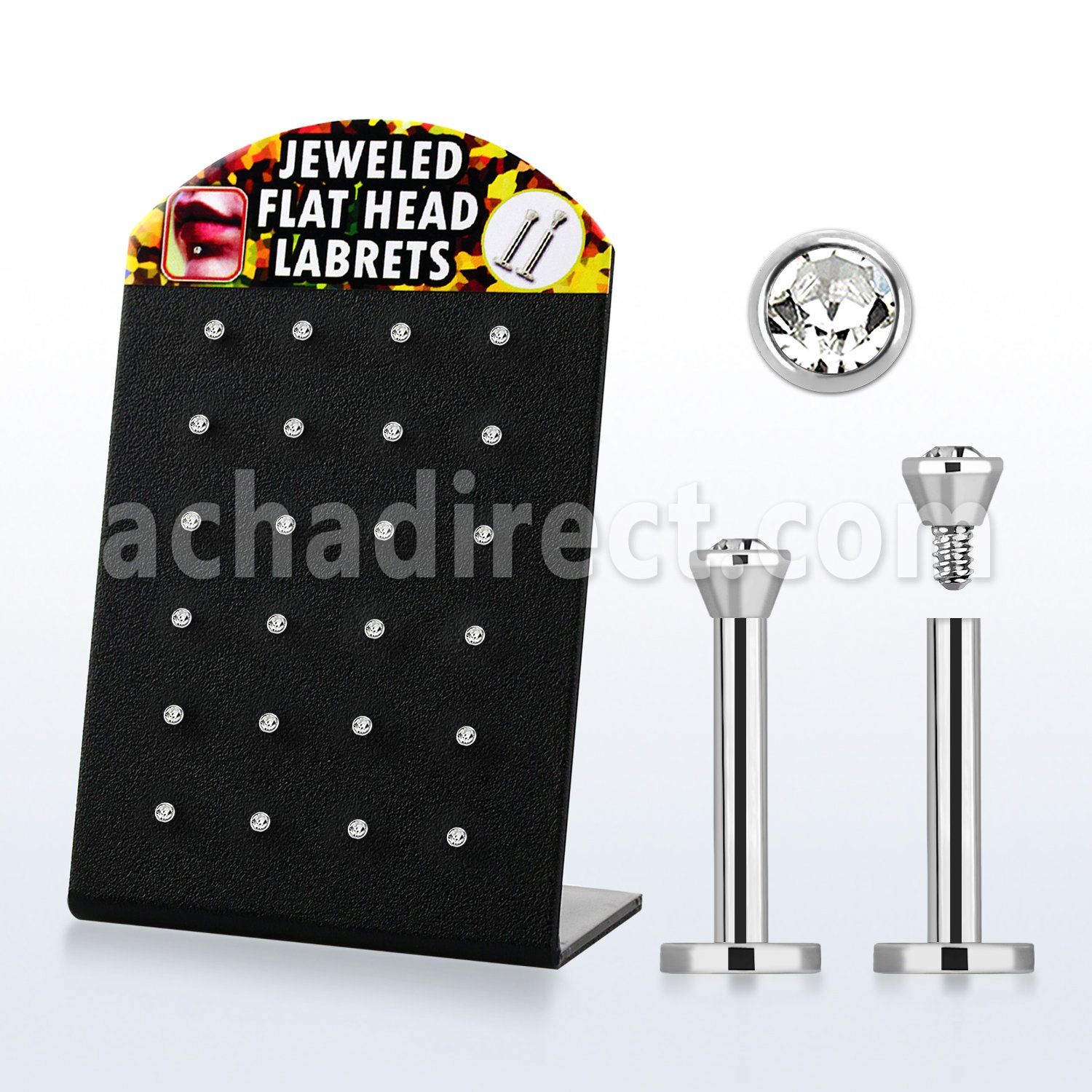 blbc25 display 24 labret acero quirurgico rosca interna joyas planas 2 5mm 8mm al por mayor