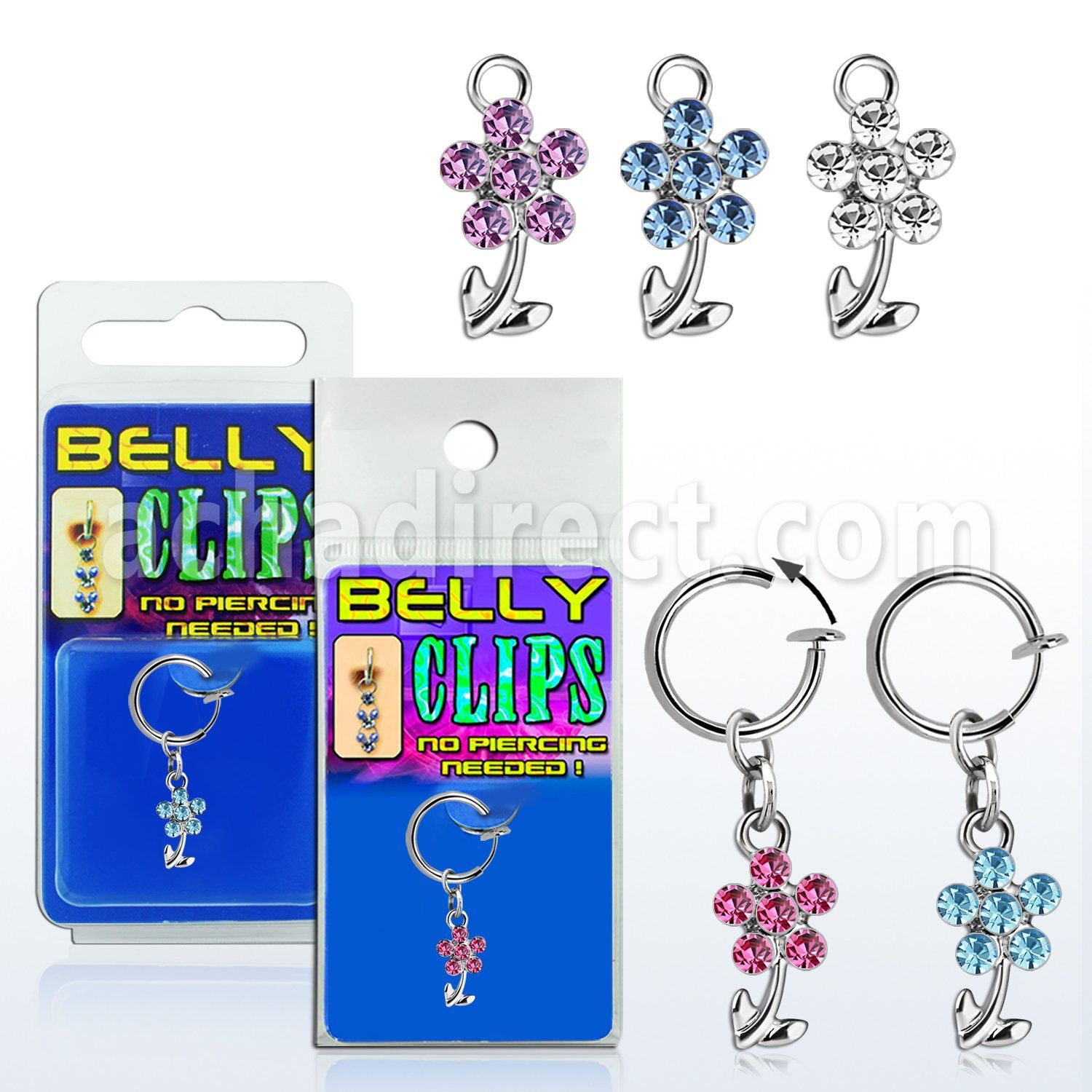 blcp4 piercing falso clip ombligo colgante flor tallo rodio 1 pieza mayorista
