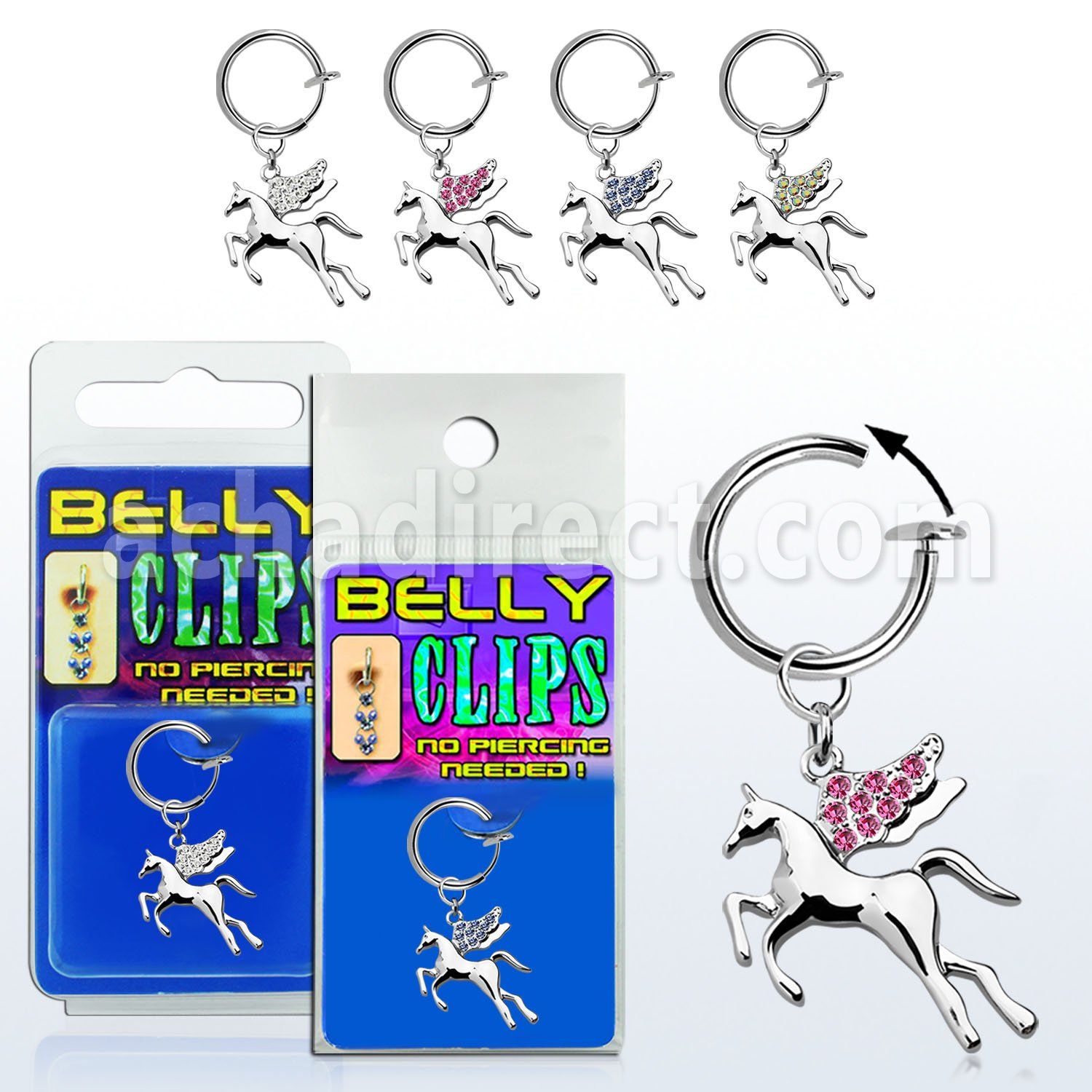 blcp675 piercing falso clip ombligo pegasus colgado alas cristal 1 pieza al por mayor