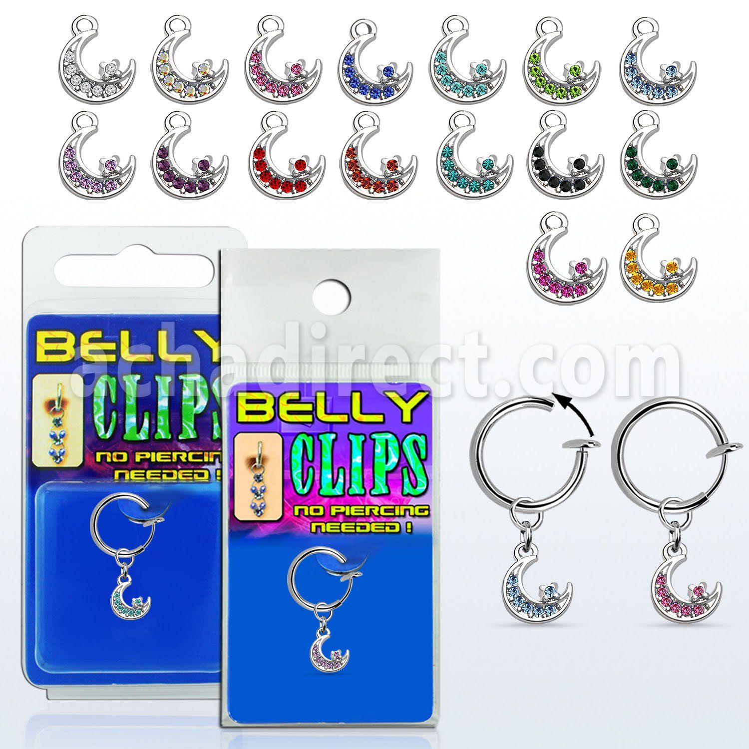 blcp734 piercing falso clip ombligo luna cristal 1 pieza mayorista
