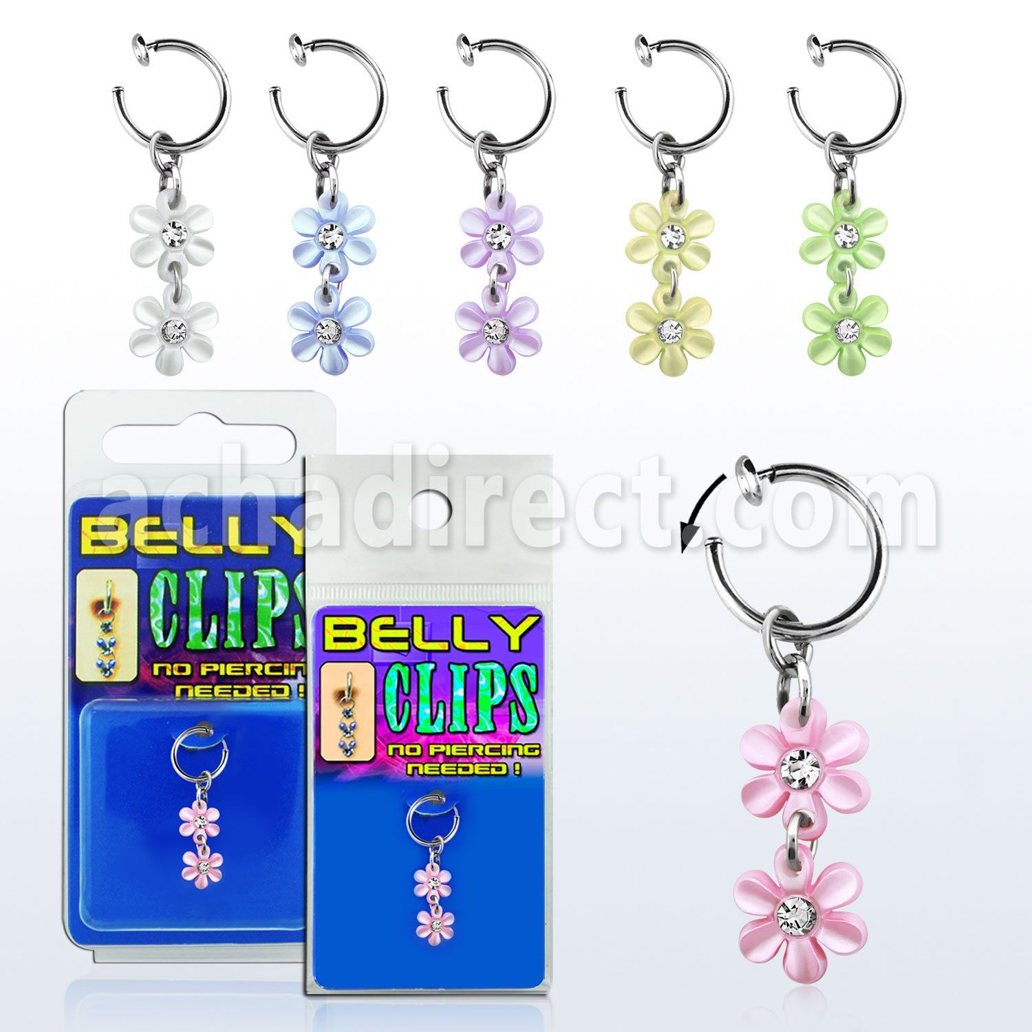 blcpt104 piercing falso clip ombligo dobles flores acrilicas s 1 pieza mayorista