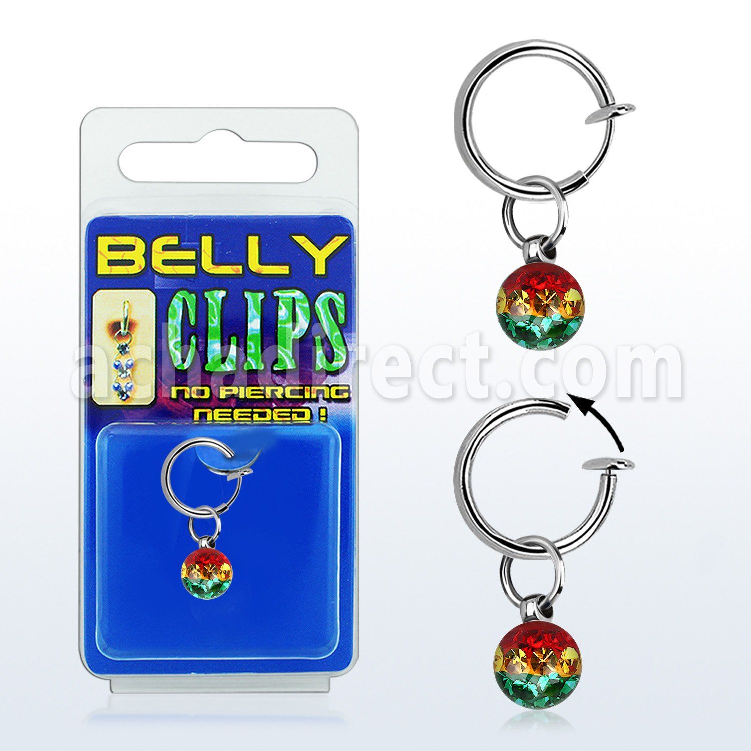 blcpt117r piercing falso clip ombligo bola multi cristal 5mm rayas color rasta pack blister al por mayor