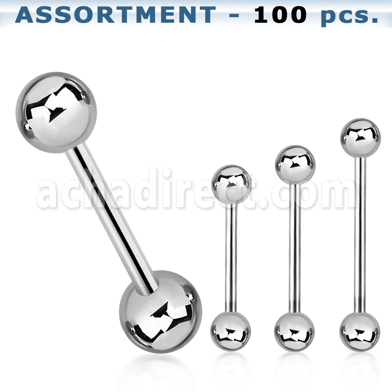 blk02 surtido piercings 100 surtidas barbells lengua acero quirurgico bolas 6mm mayorista