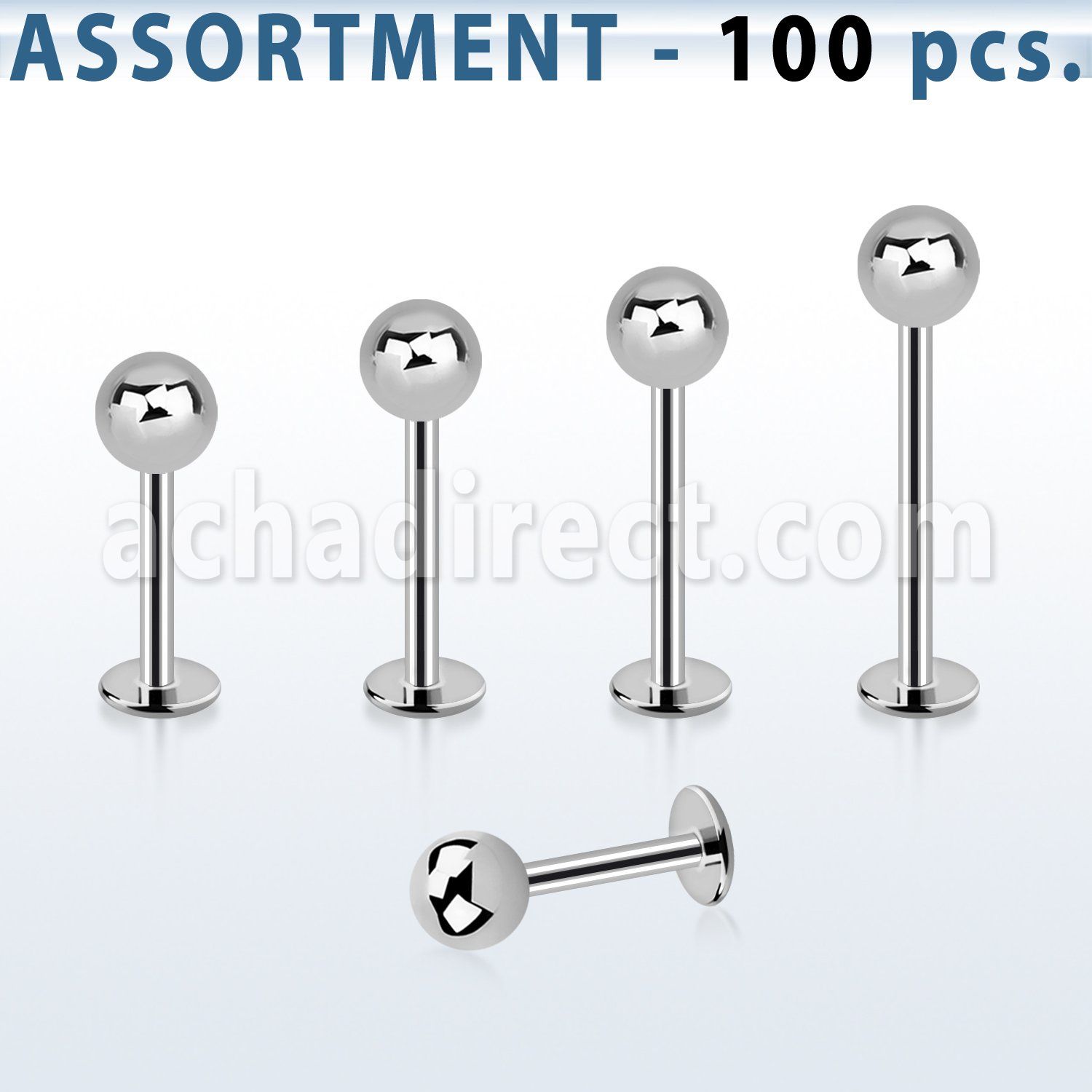 blk03d surtido piercings 100 labrets acero quirurgico bola 4mm al por mayor
