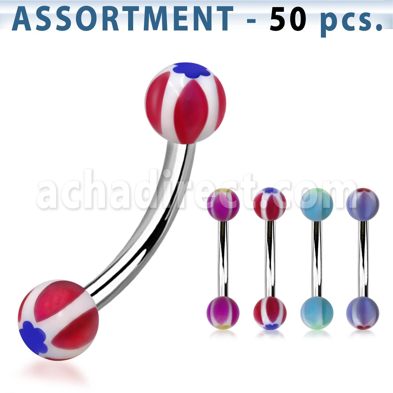 blk143 surtido piercings surtido 50 bananas ceja acero quirurgico bolas acrilicas 3mm estrella 8mm mayorista