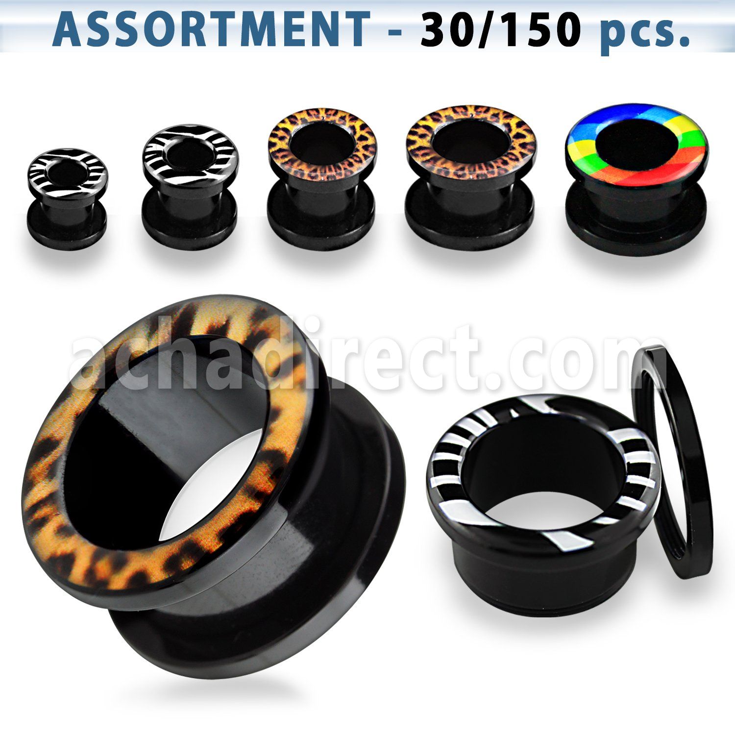 blk166 surtido piercings dilataciones tunel tornillo acrilico negro rayas cebra piel tigre rayas arco iris orgullo gay distribuidor
