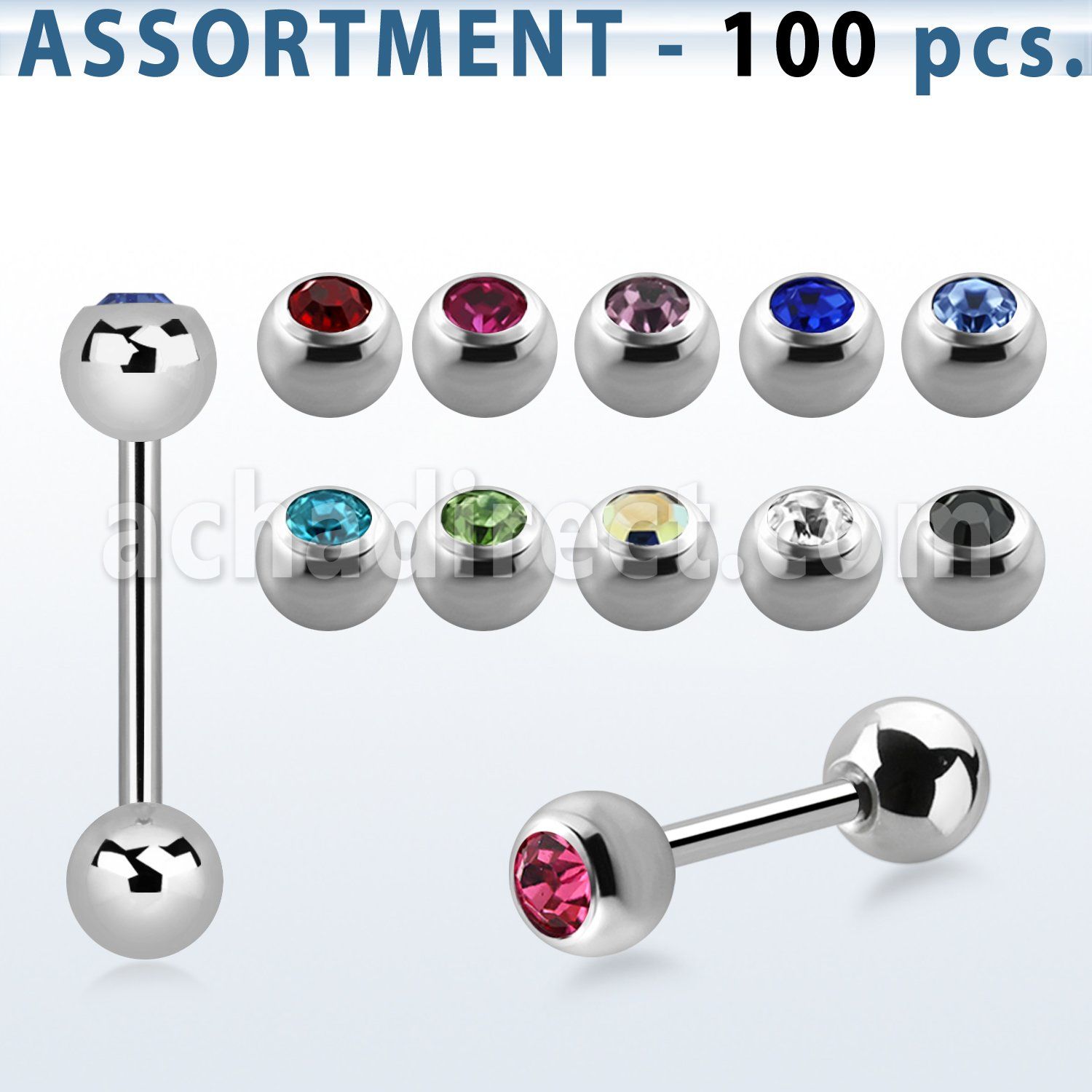 blk17 surtido piercings 100 surtidas barbells lengua acero 316l bola joya bisel 6mm bola acero liso 6mm inferior al por mayor
