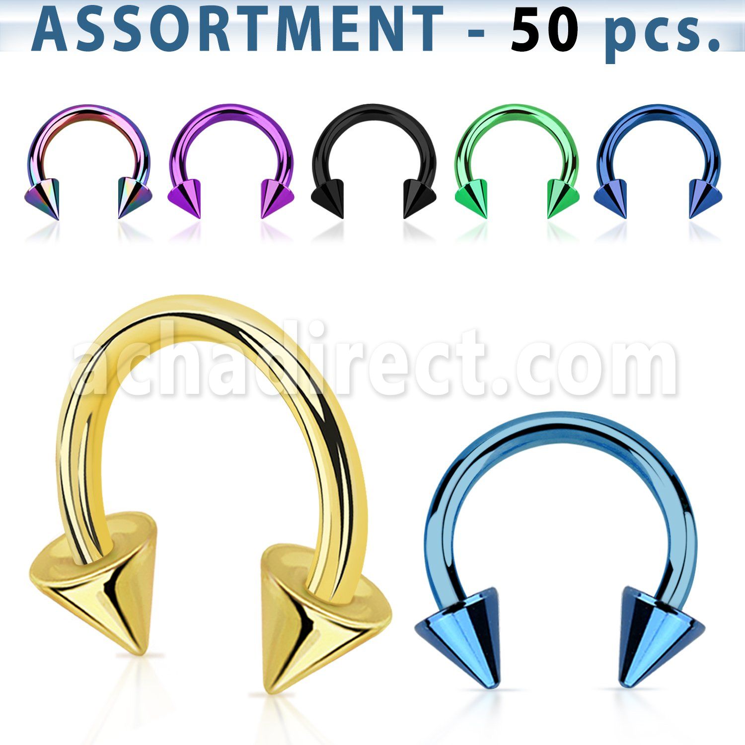 blk187 surtido piercings 50 barbells circulares acero quirurgico anodizado conos 5mm al por mayor