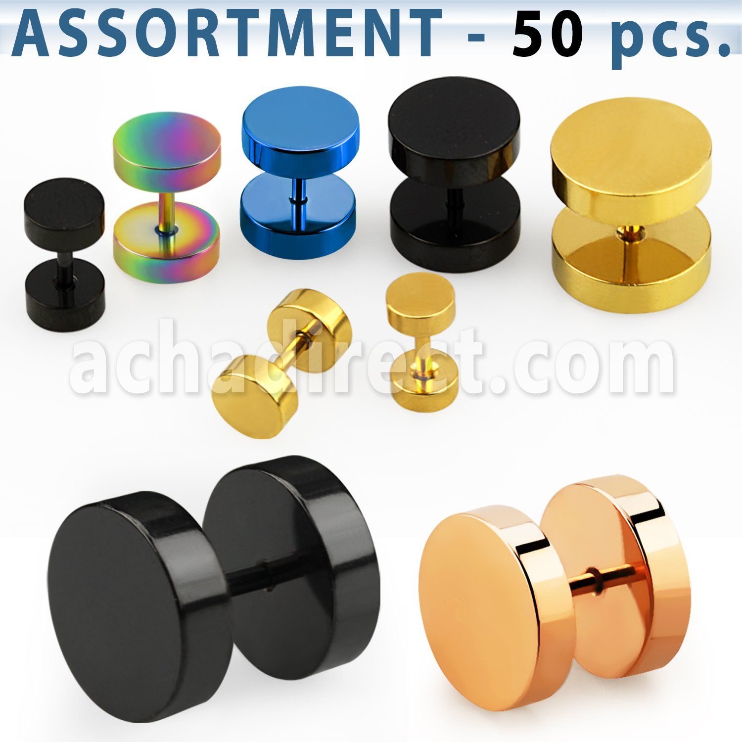 blk197 surtido piercings 50 plugs falsos acero quirurgico anodizado anillos goma venta