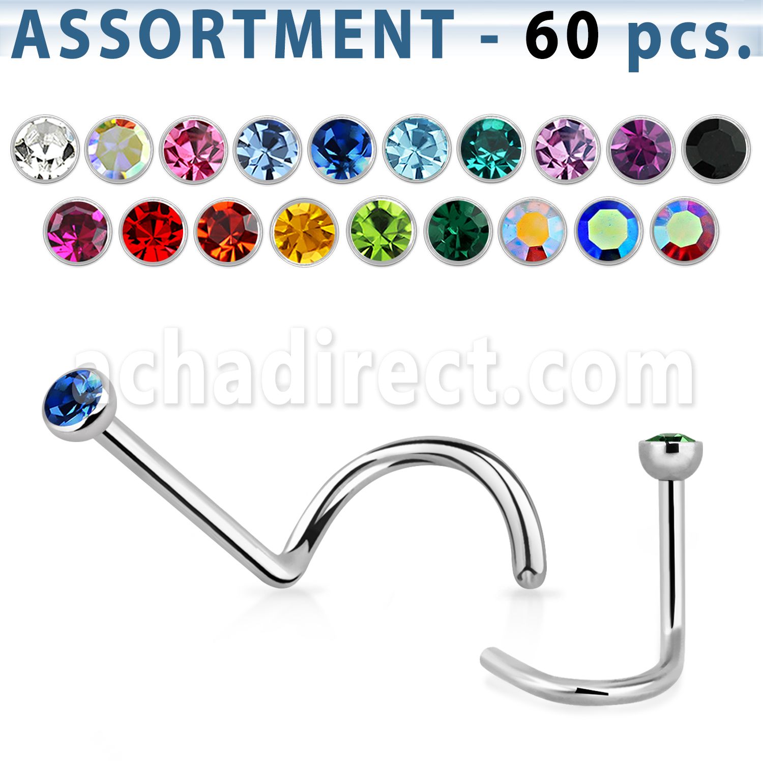 blk206 surtido piercings 60 piercing nariz l acero quirurgico cristal redondo al por mayor