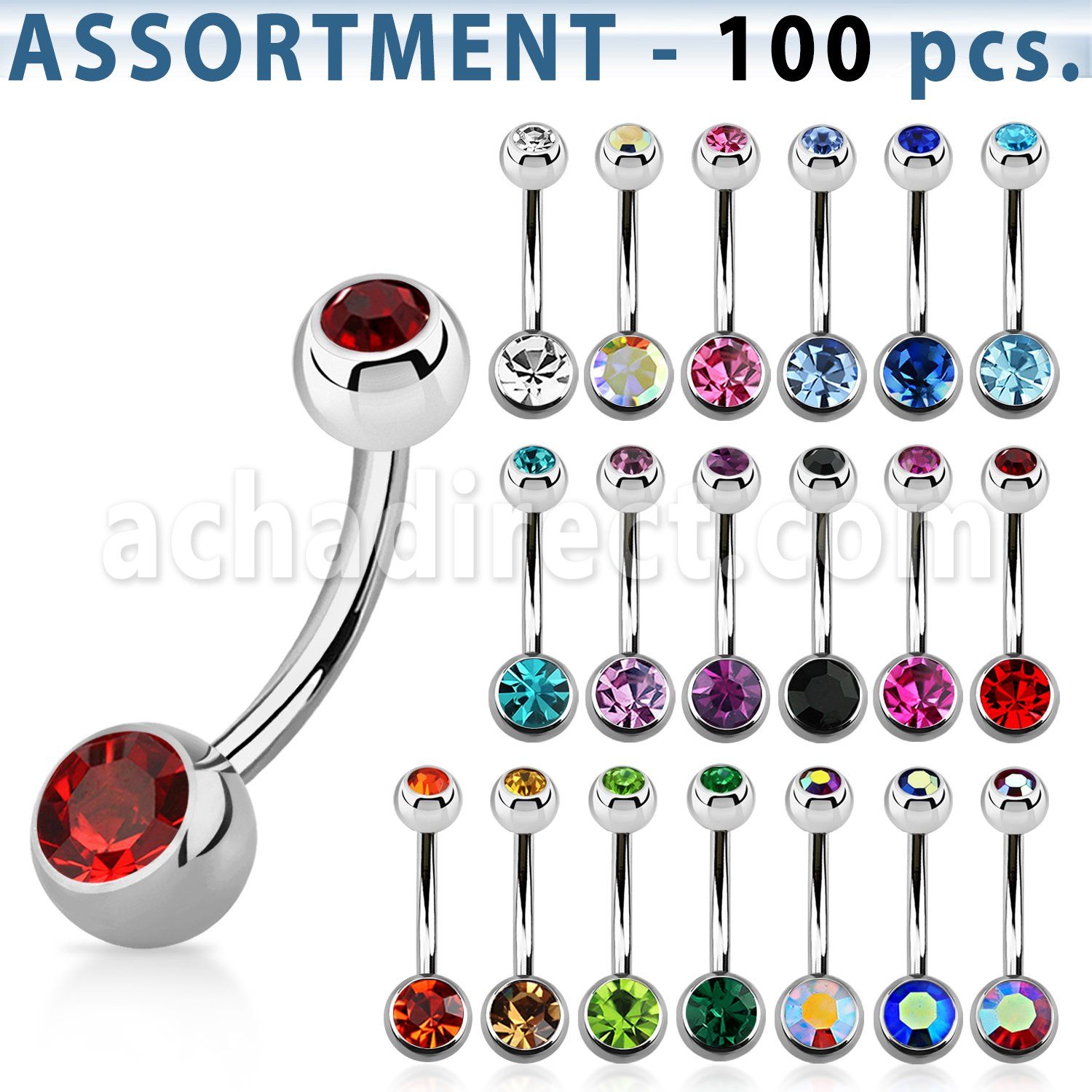 blk21a surtido piercings 100 piercings ombligo doble joya bolas joya bisel 5 6mm mayorista