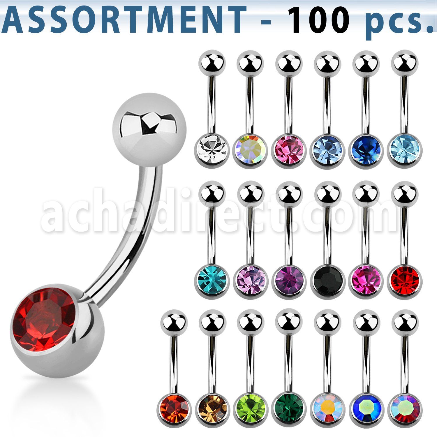 blk21b surtido piercings 100 piercings ombligo acero quierurgico bola joya bisel 6mm bola acero liso mayorista