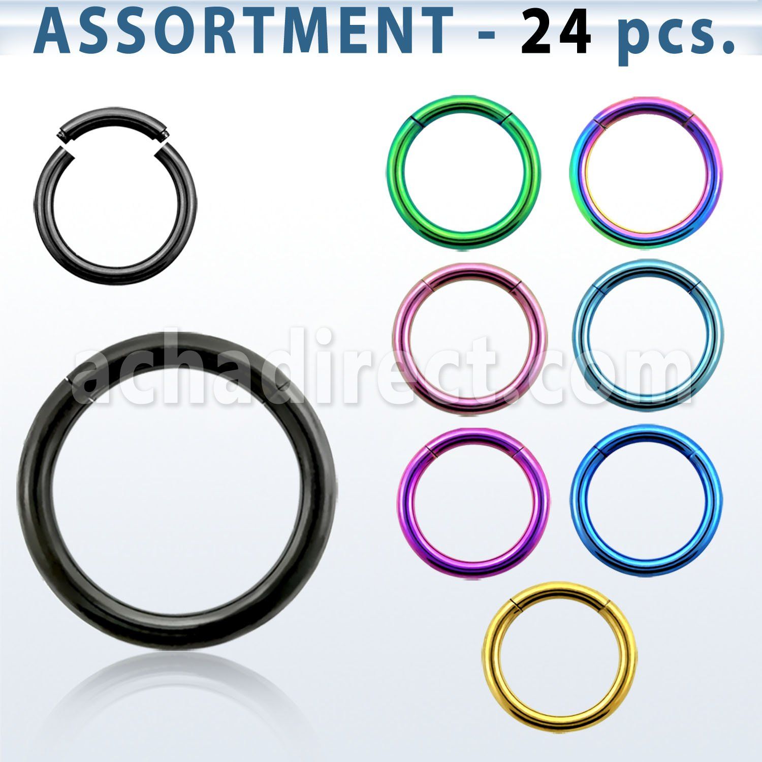 blk222b surtido piercings 24 aros segmento acero quirurgico pvd mayorista