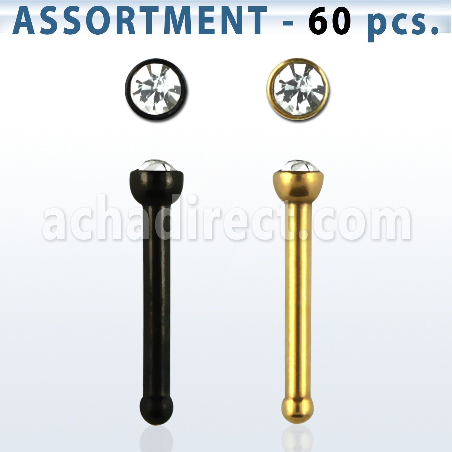 blk231 surtido piercings 60 piercing nariz acero quirurgico anodizado 1mm cristal redondo mayorista