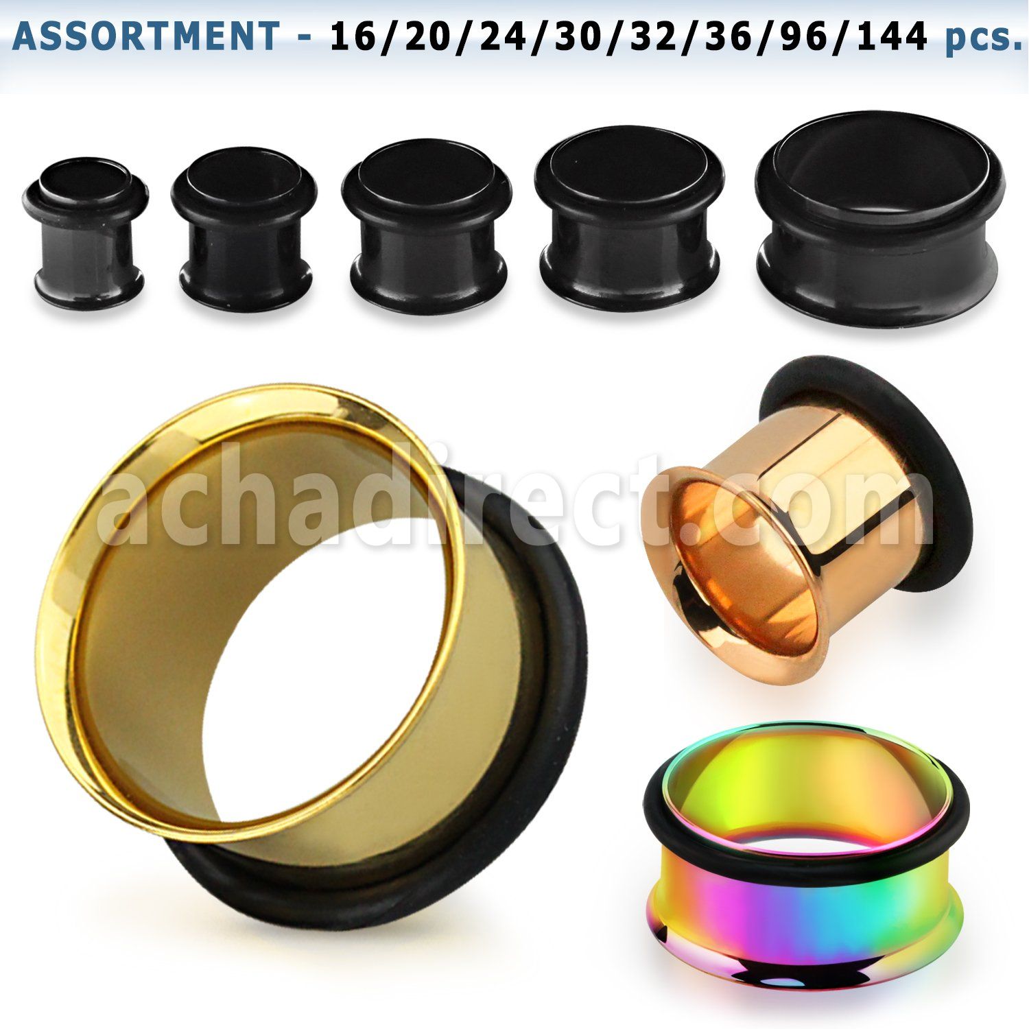 blk251 surtido piercings surtido 30 144 dilataciones tunel flare unico acero quirurgico pvd anillo goma distribuidor mayorista