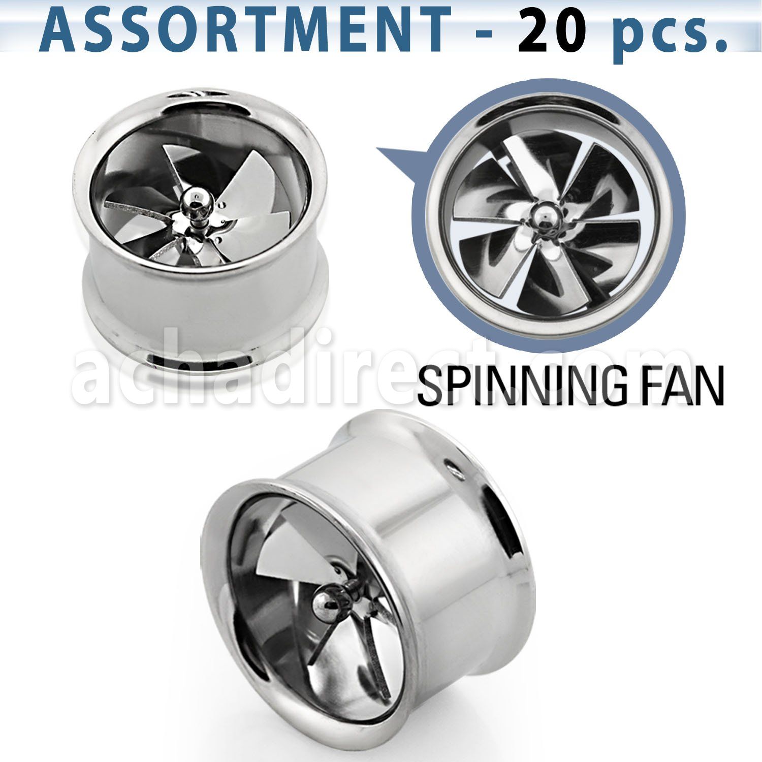 blk252 surtido piercings 20 dilataciones tunel doble flare acero hojas ventilador interior venta