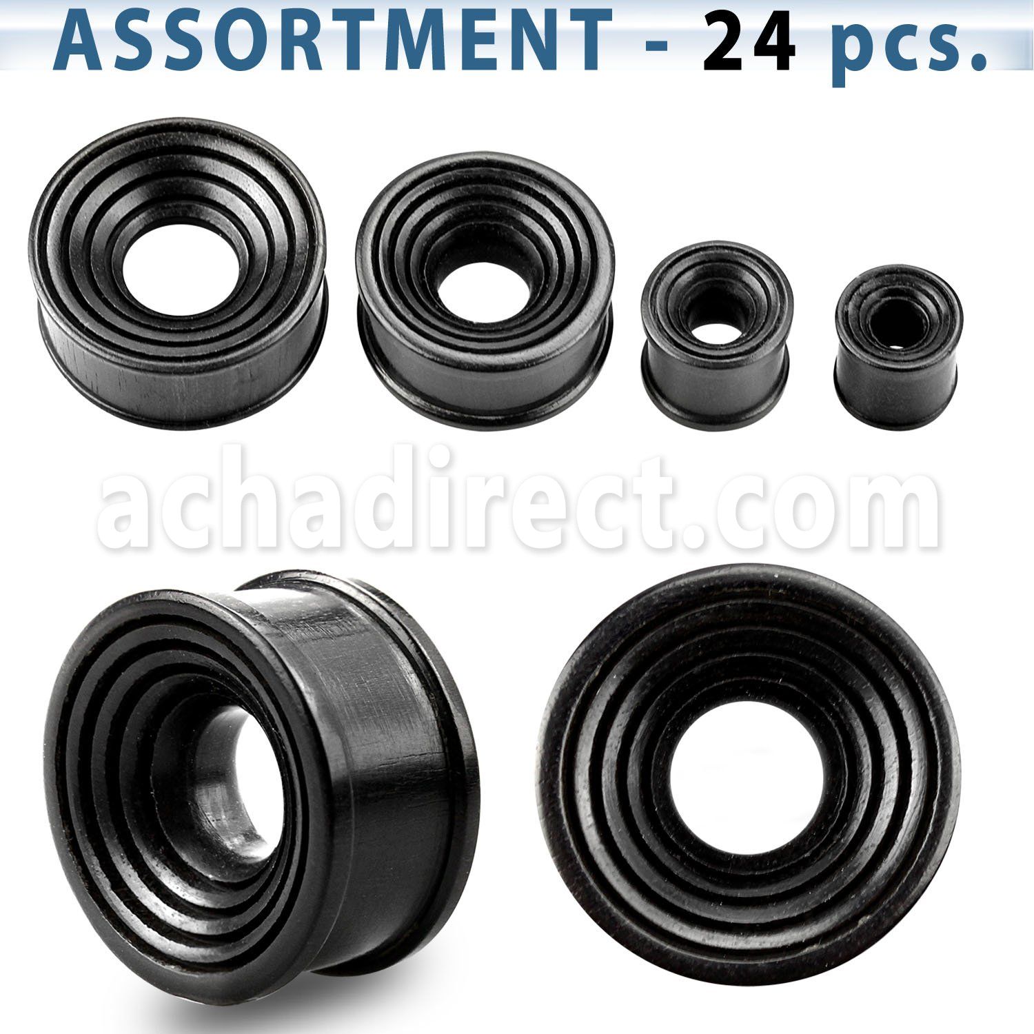 blk270 surtido piercings 12 dilataciones tunel doble flare madera areng negra abertura conica rayada al por mayor