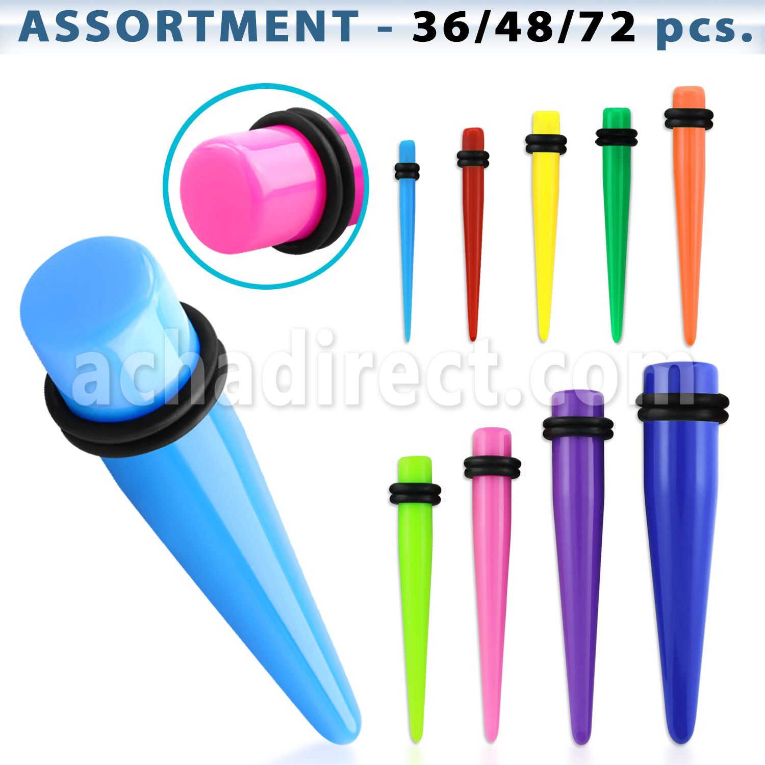 blk301 surtido piercings surtido 36 expansores acrilico colores solidos anillos goma dobles 16mm al por mayor