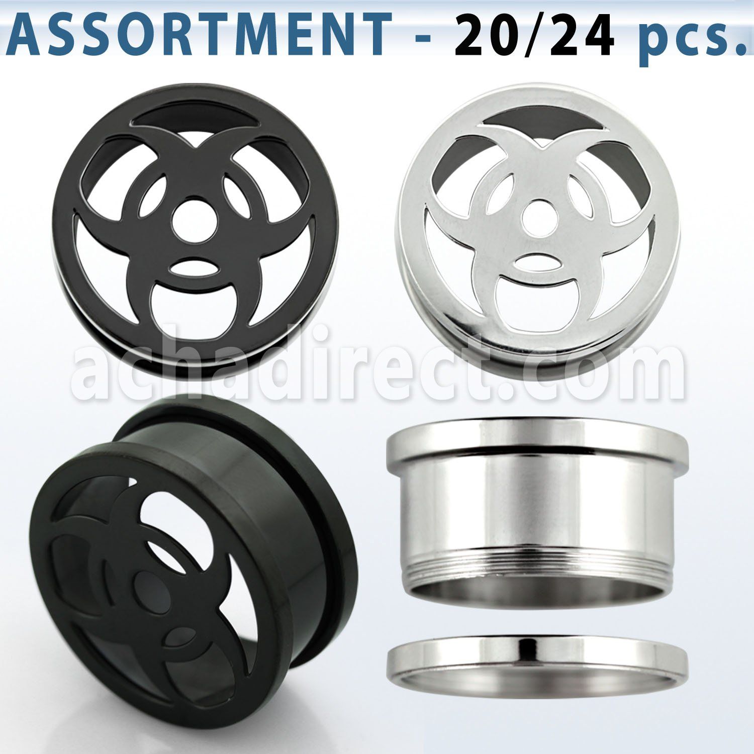 blk306 surtido piercings 24 dilataciones tunel tornillo acero brillo espejo acero anodizado al por mayor