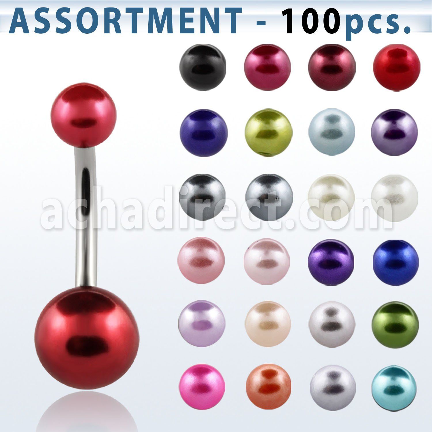 blk309 surtido piercings 100 piercings ombligo acero quirurgico bolas perlas falsas 5 8mm mayorista