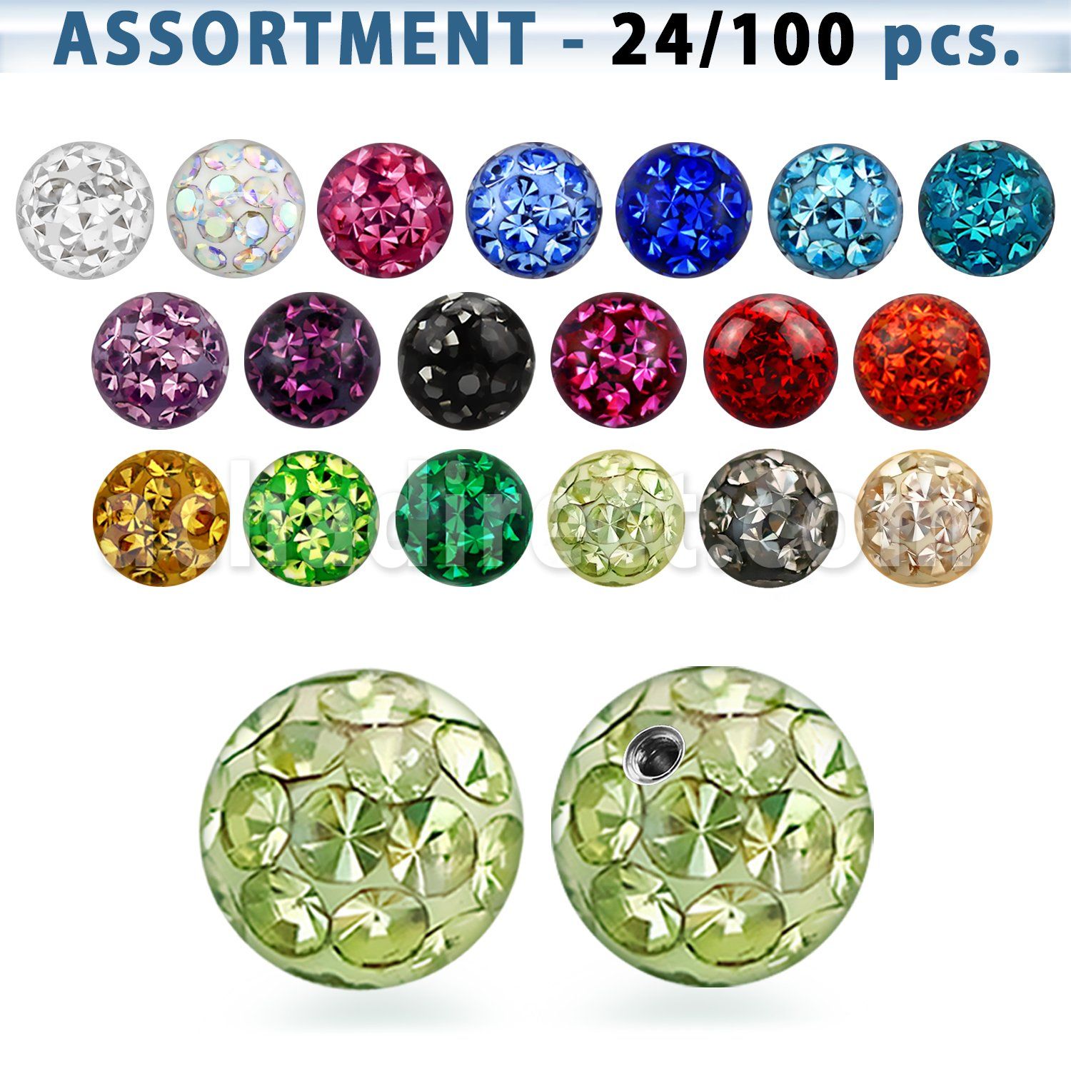 blk318 surtido piercings 24 100 bolas multi cristal 6mm rosca . el precio es tan bajo como 1 34$ por pieza venta