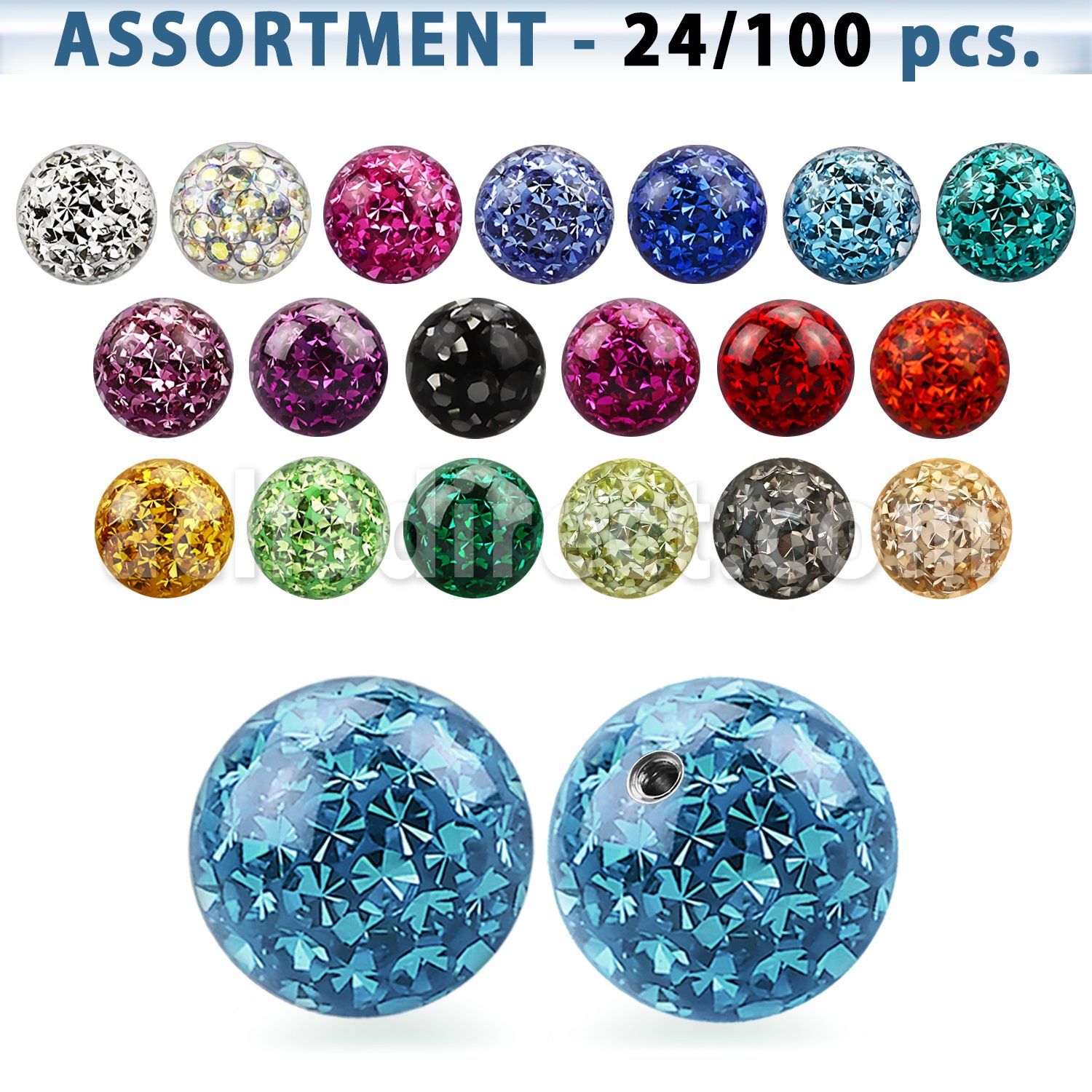 blk319 surtido piercings 24 100 bolas multi cristal 8mm rosca . el precio es tan bajo como 2 69$ por pieza venta