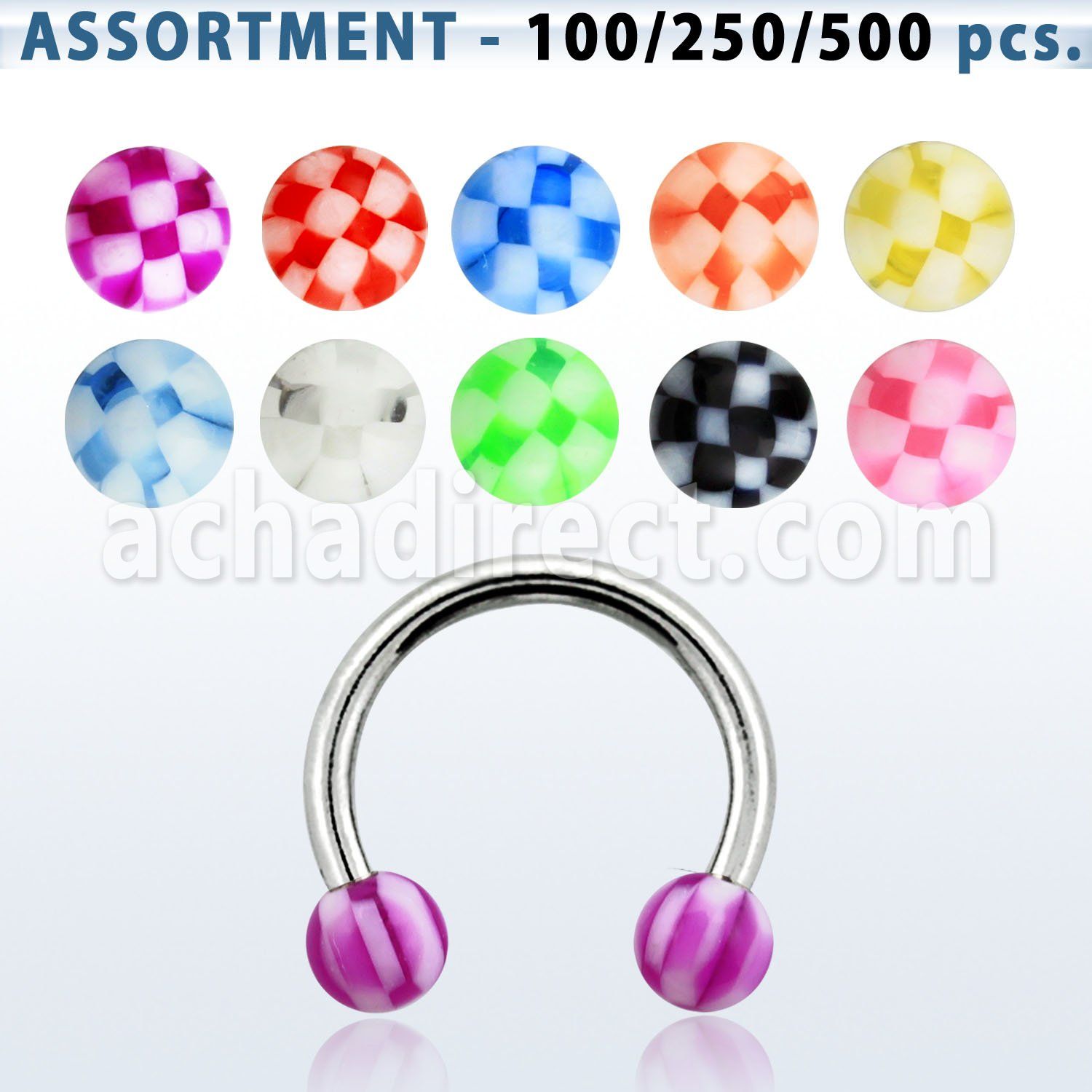 blk383 surtido piercings barbells circulares acero quirurgico variados bolas acrilicas cuadros 3mm brillan oscuridad 8mm distribuidor