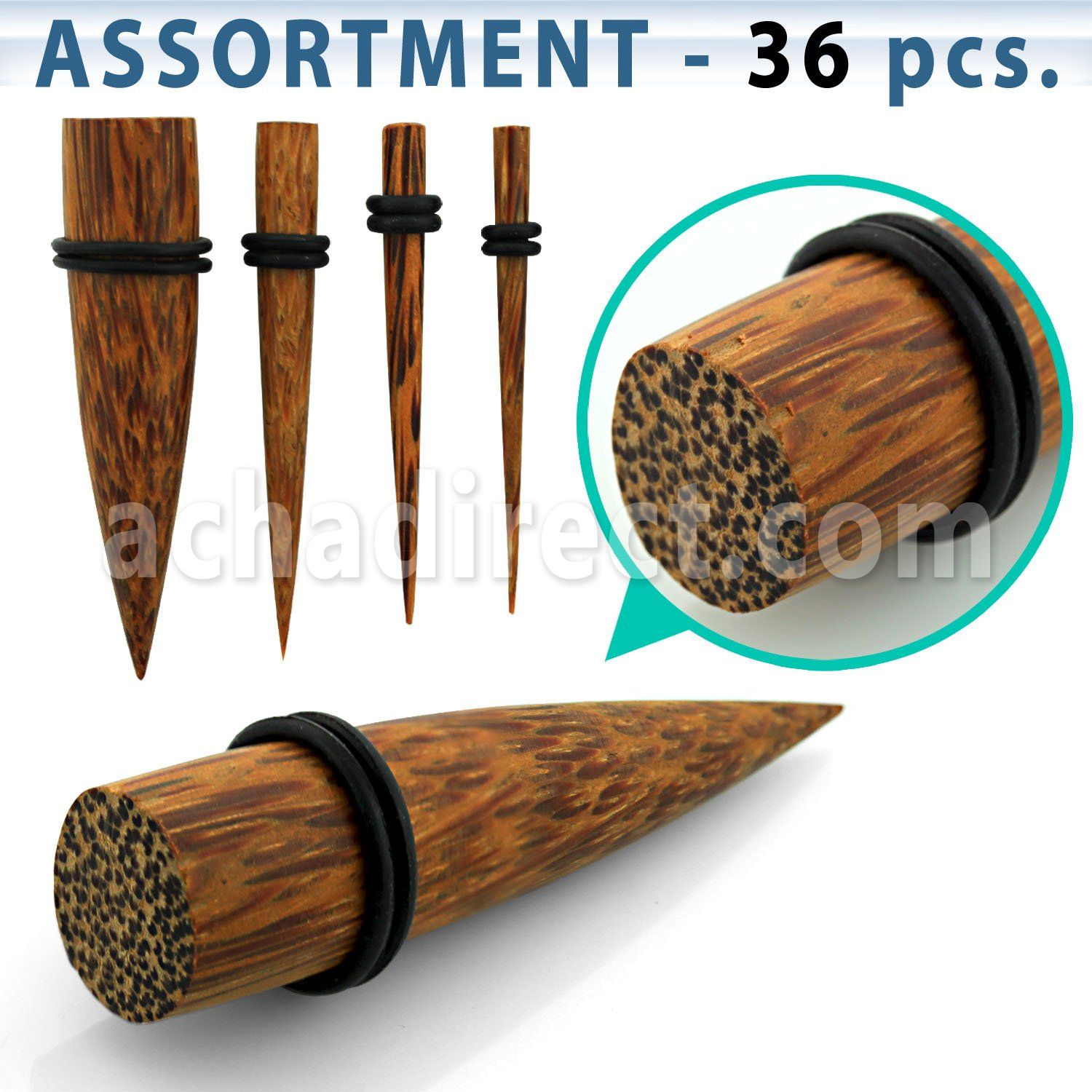 blk386 surtido piercings 36 expansores madera coco anillo goma distribuidor mayorista