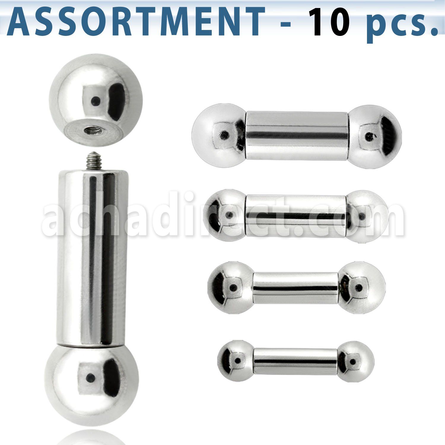 blk388 surtido piercings 10 barbell lengua con mas acero 316l brillo espejo bolas rosca interna al por mayor