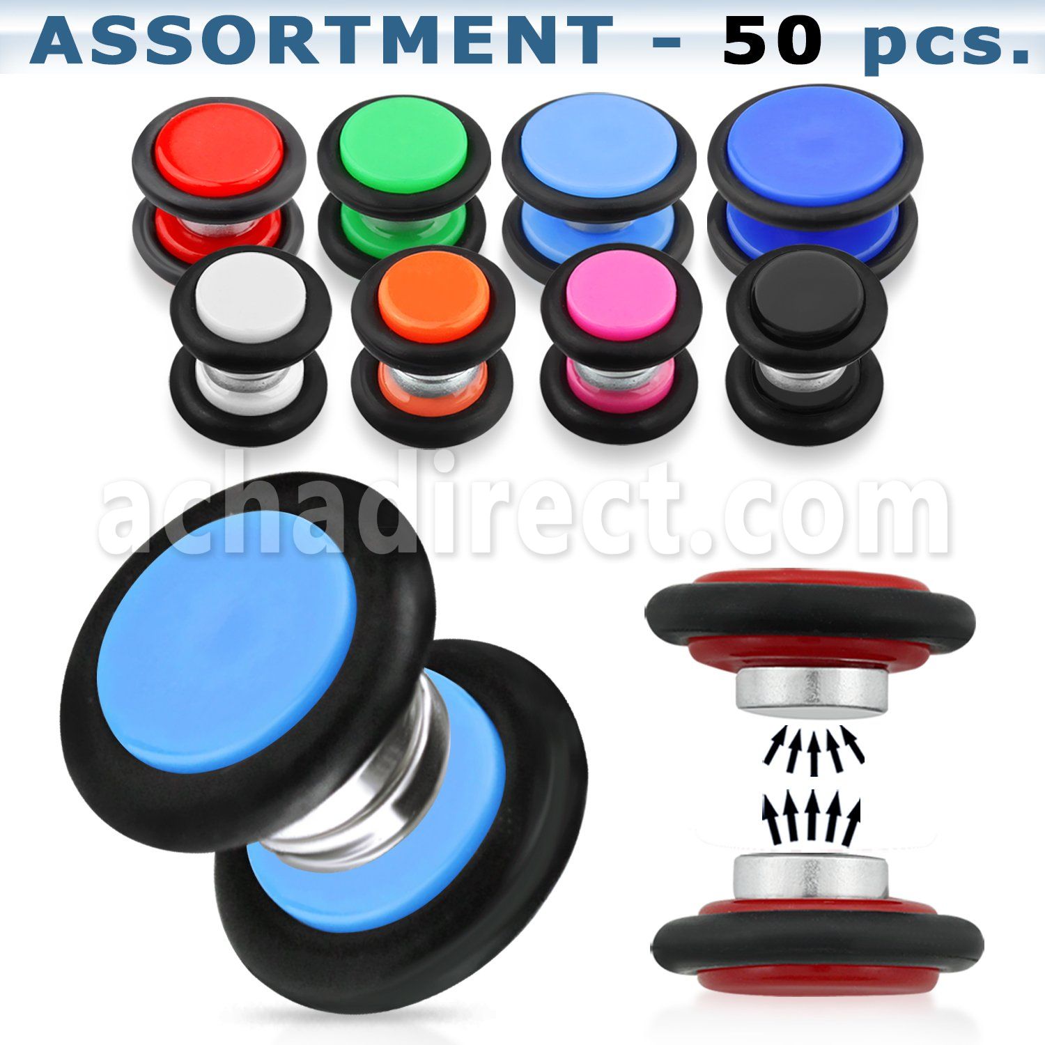 blk414 surtido piercings 50 plugs falsos magneticos acrilico uv anillos goma mayorista