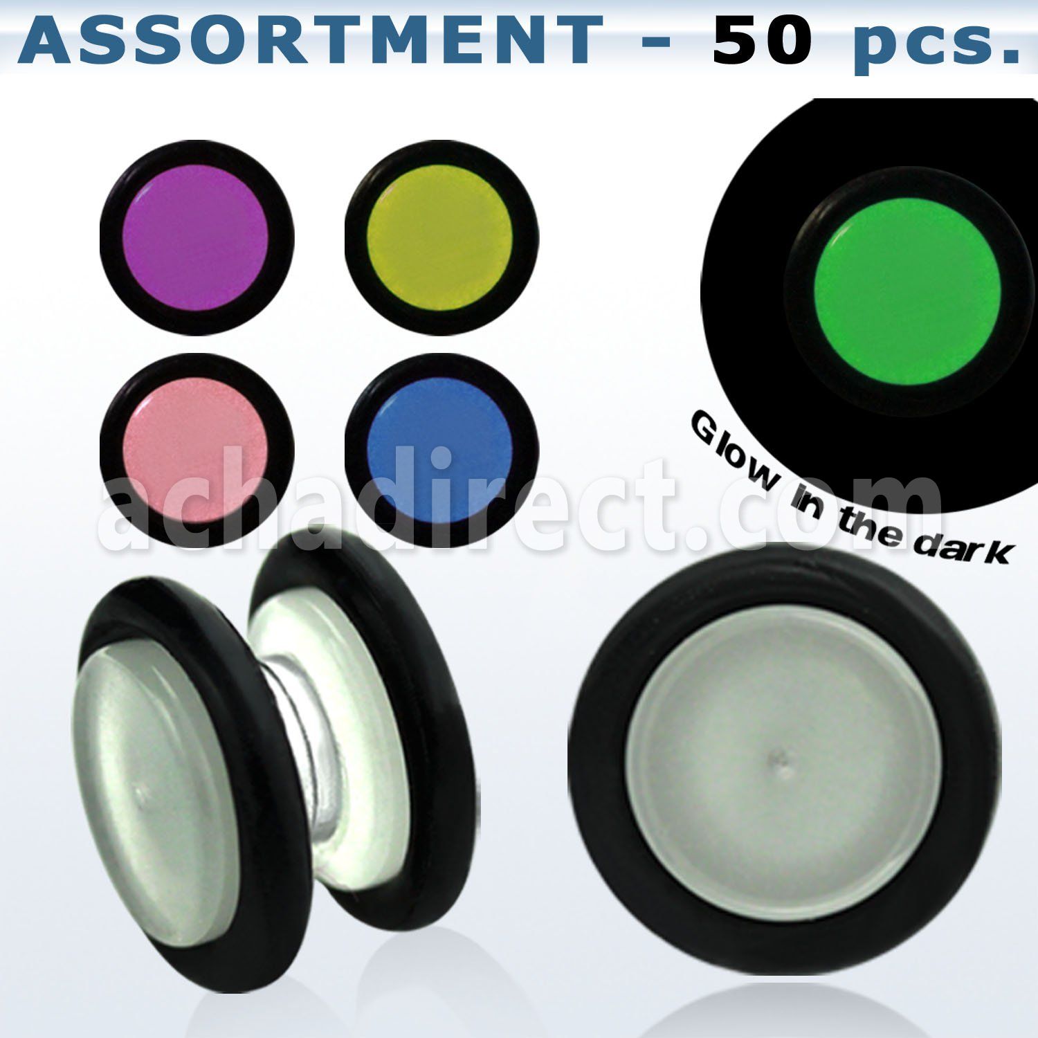 blk415 surtido piercings 50 plugs falsos magneticos brillan oscuridad anillos goma mayorista