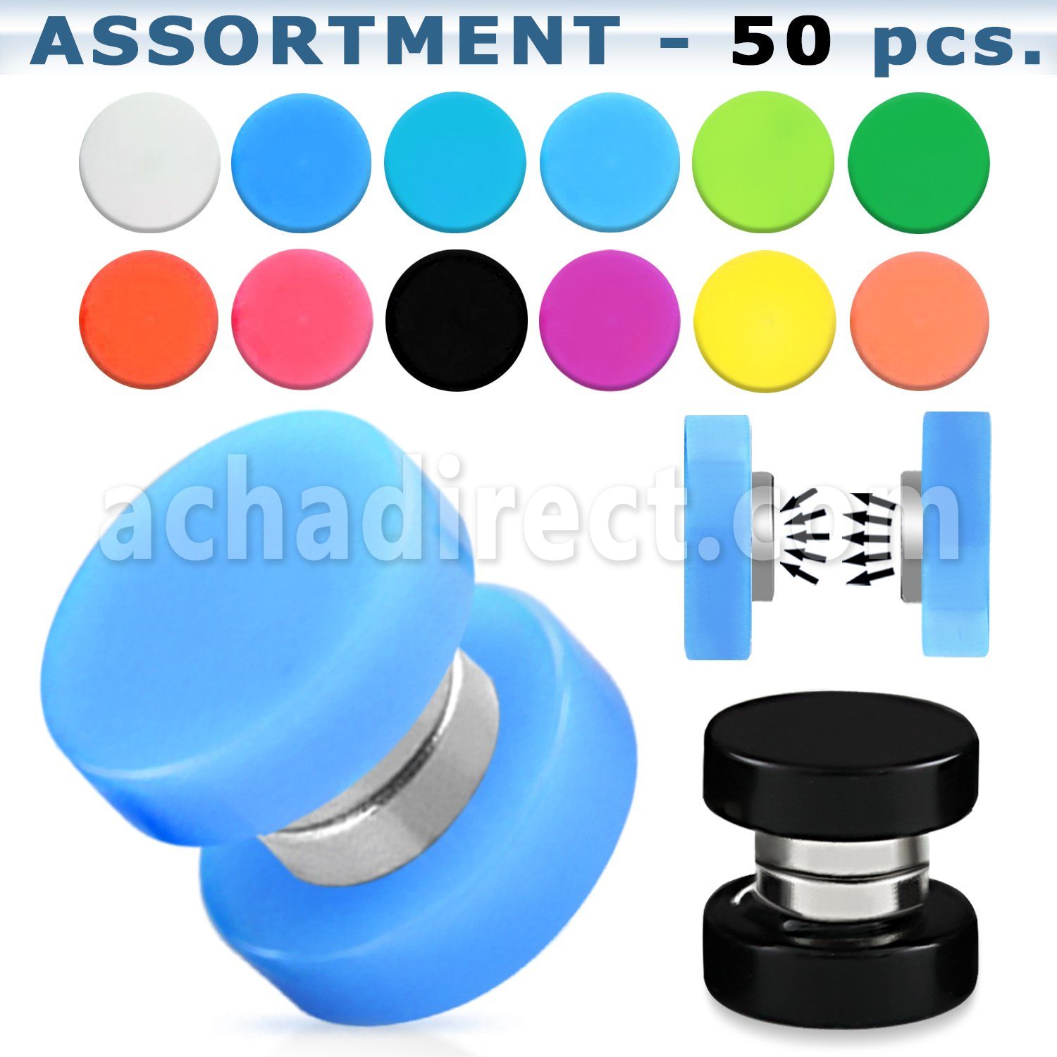 blk416 surtido piercings 50 plugs falsos magneticos acrilico uv anillos goma distribuidor