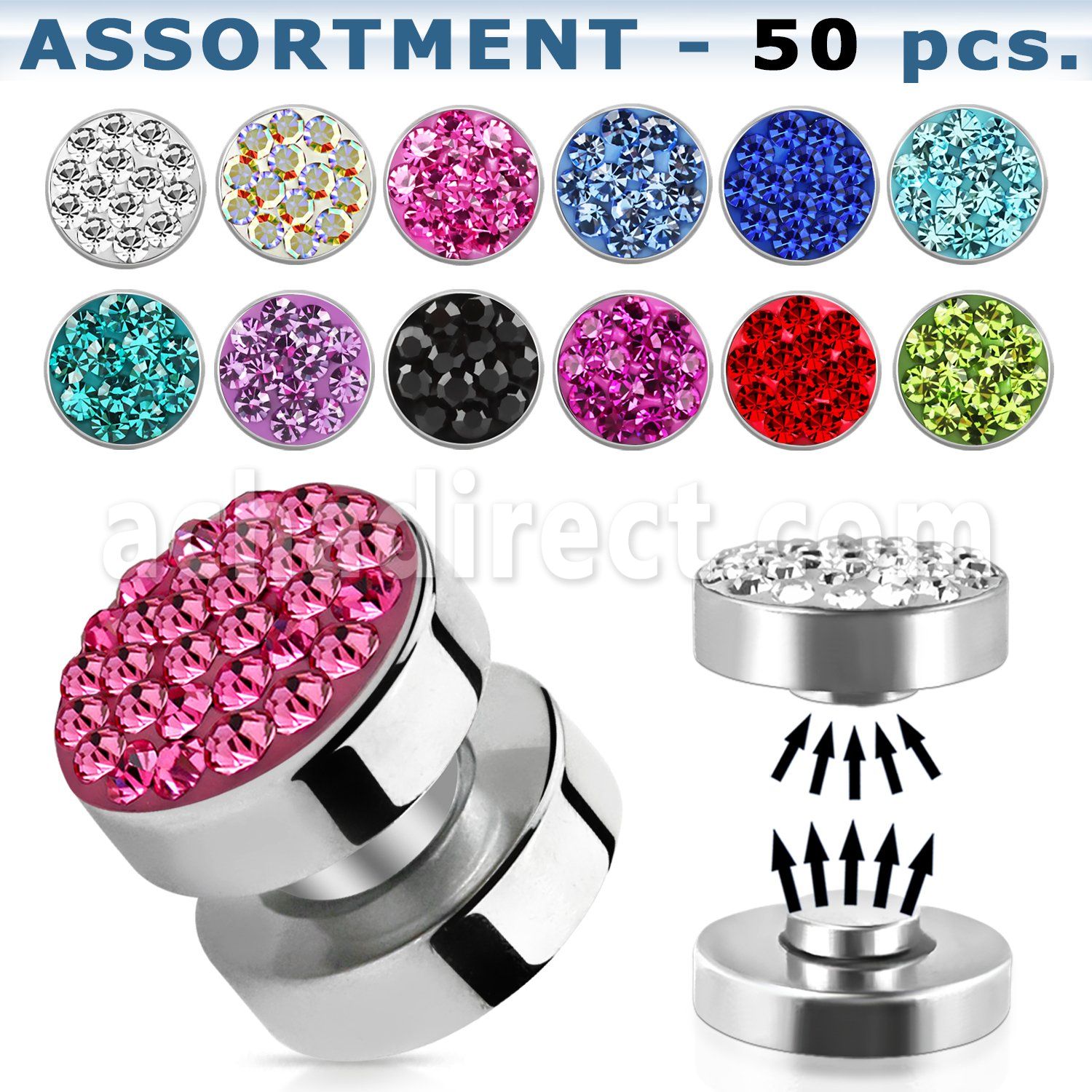 blk417 surtido piercings 50 plugs falsos magneticos acero quirurgico cristal ferido mayorista
