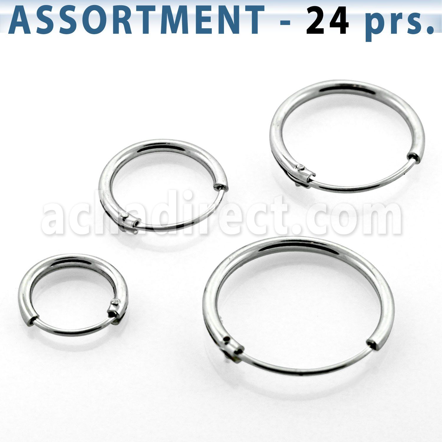 blk428 surtido piercings 24 pares aros oreja plata esterlina 925 lisa al por mayor