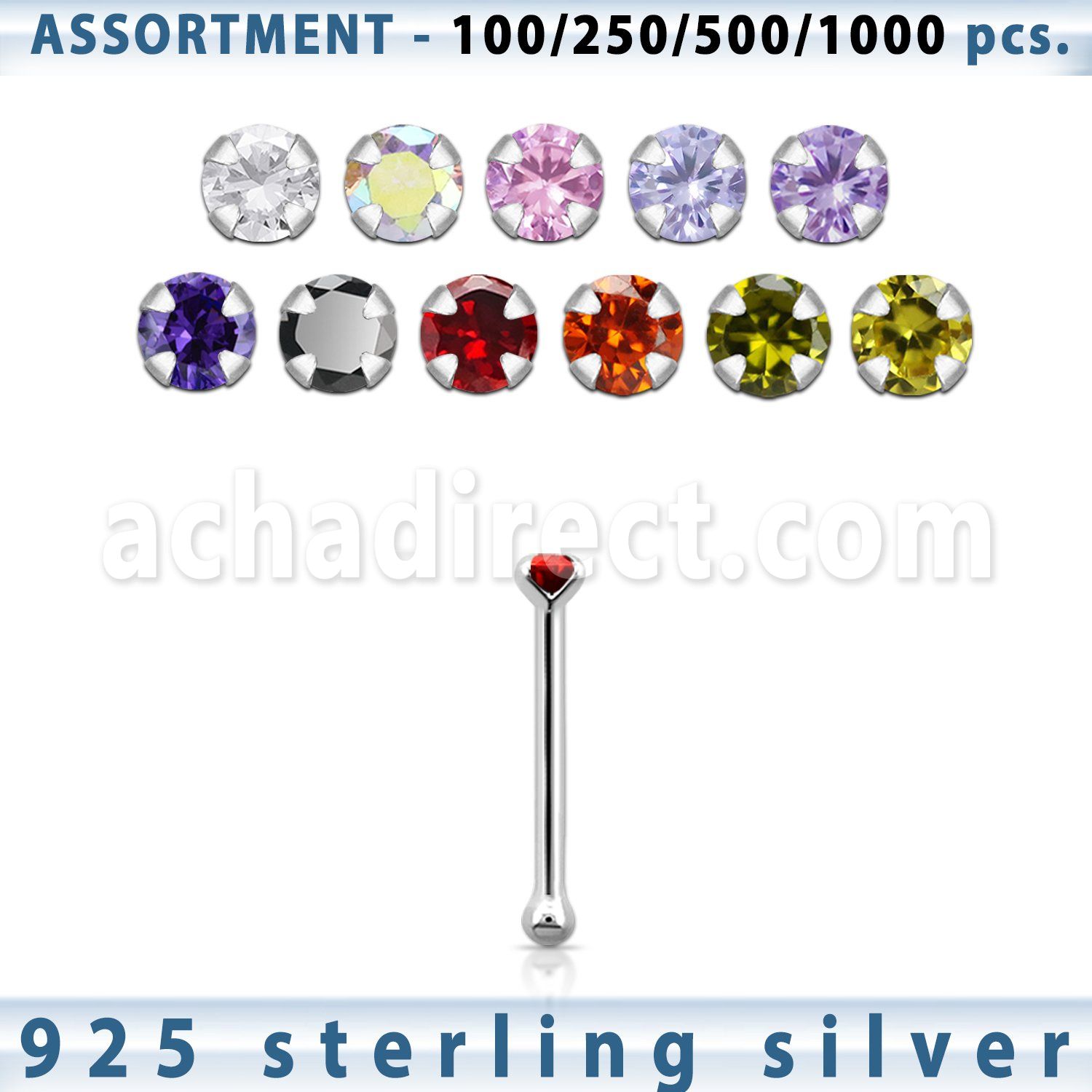 blk450 surtido por mayor piercings nariz plata piercings nariz hueso plata esterlina 925 0 6mm zirconia redonda 1 5mm mayorista