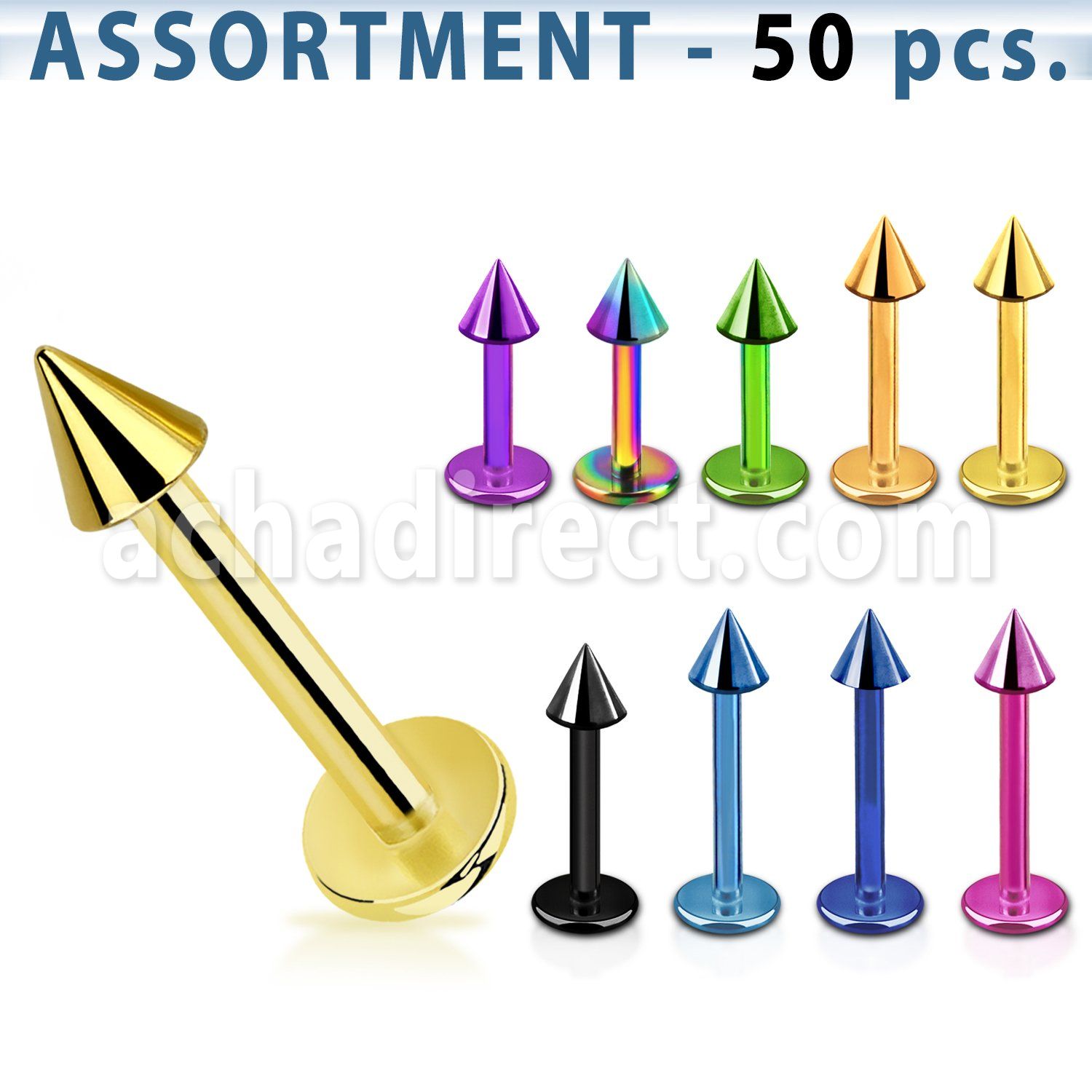 blk467 surtido piercings 50 labrets acero quirurgico pvd conos 3mm distribuidor